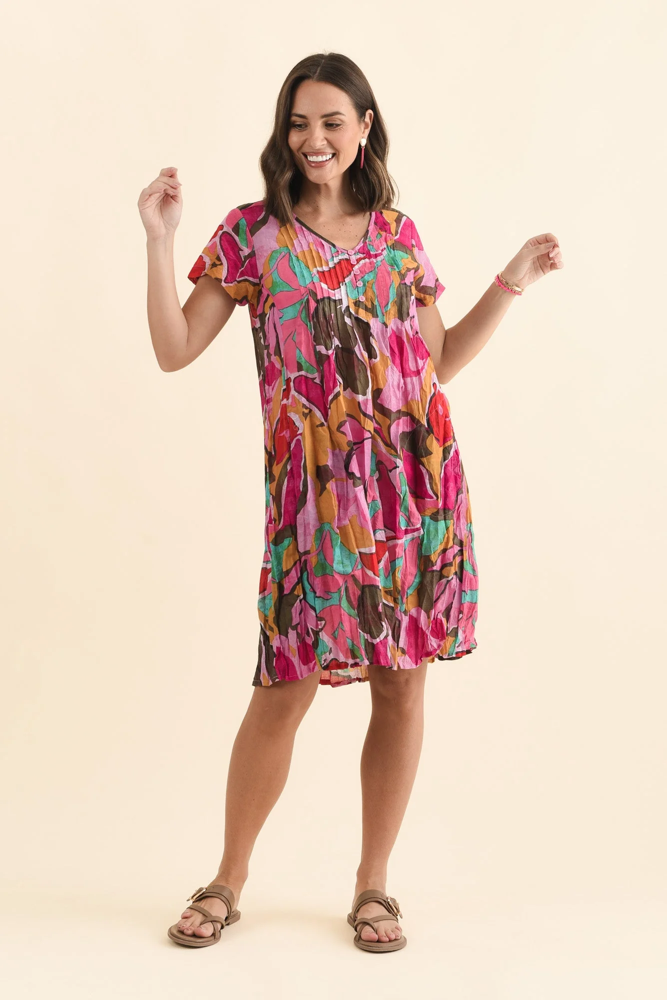 Sabina Fuchsia Garden Crinkle Cotton Dress - Image 2