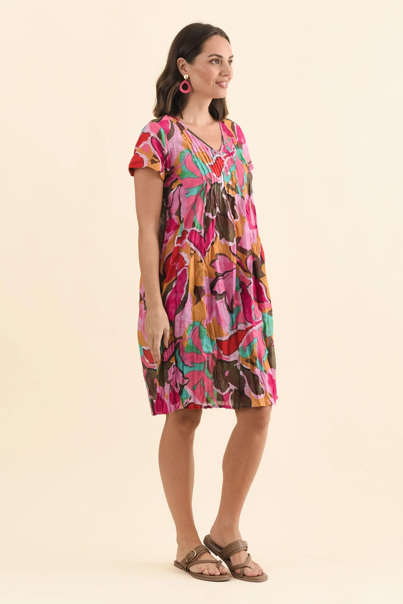 Sabina Fuchsia Garden Crinkle Cotton Dress - Image 3