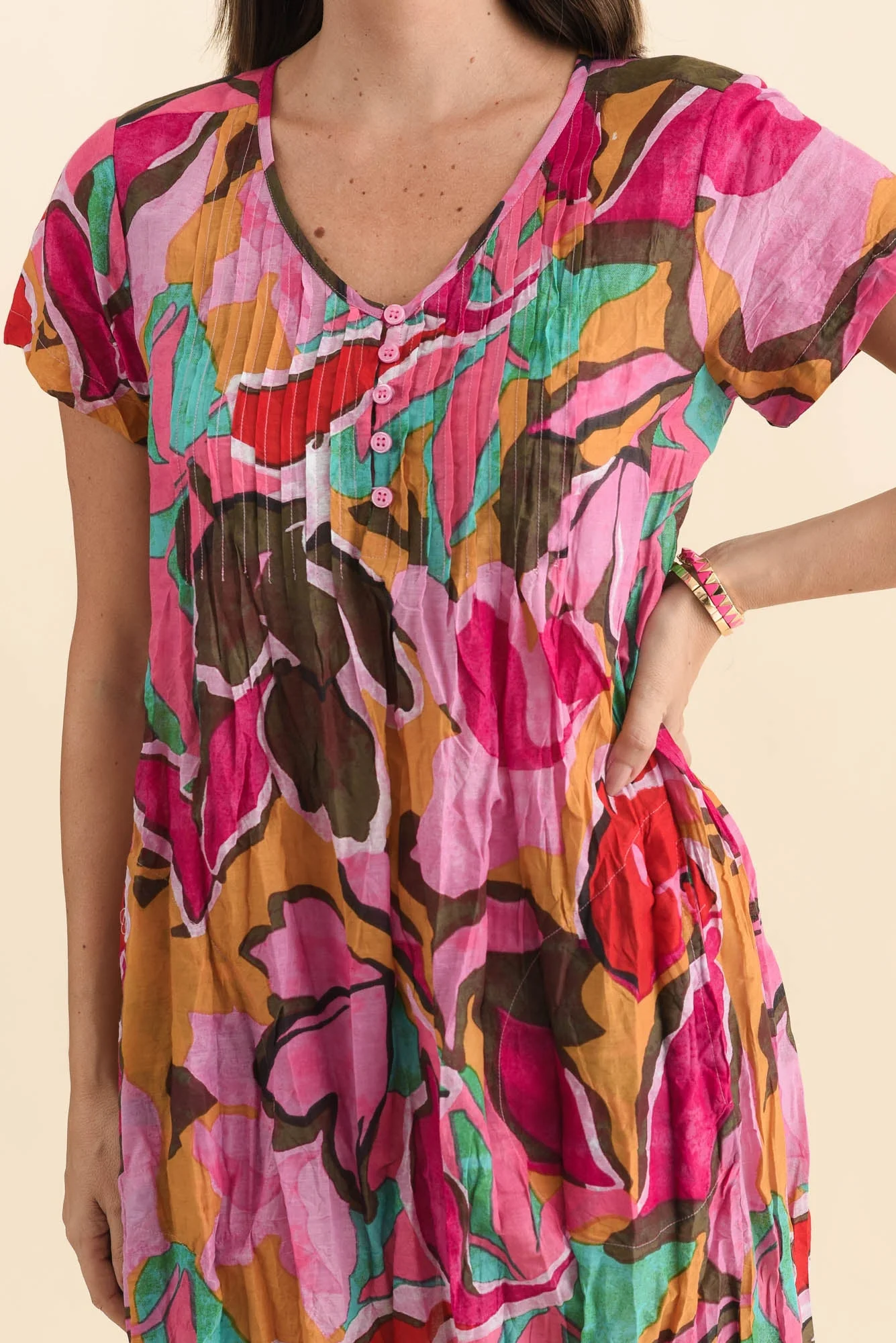Sabina Fuchsia Garden Crinkle Cotton Dress - Image 5