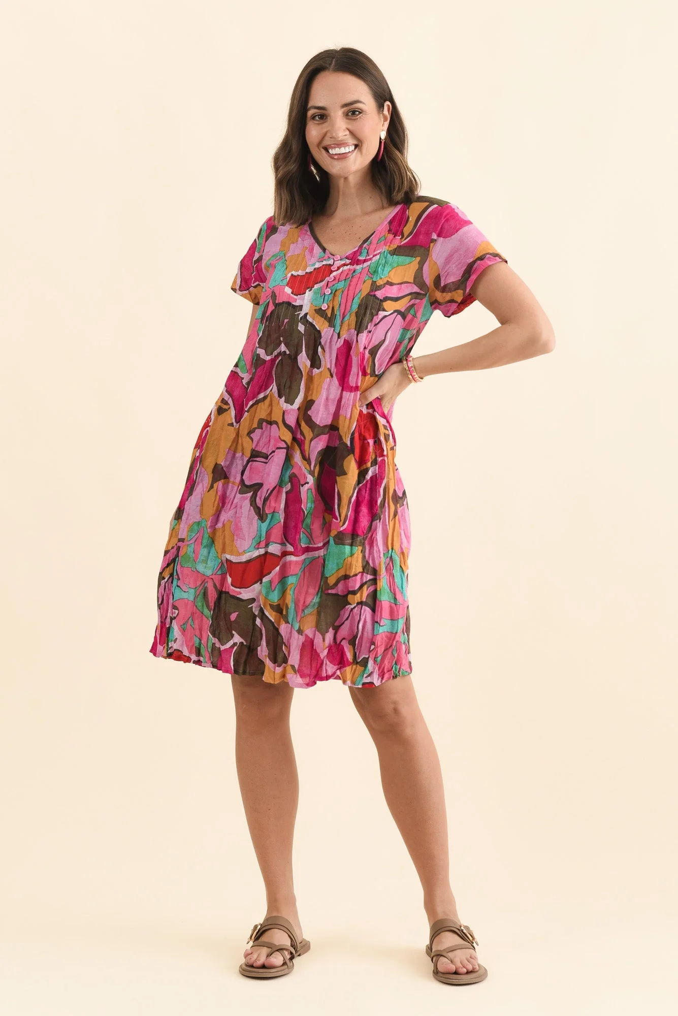 Sabina Fuchsia Garden Crinkle Cotton Dress - Image 6
