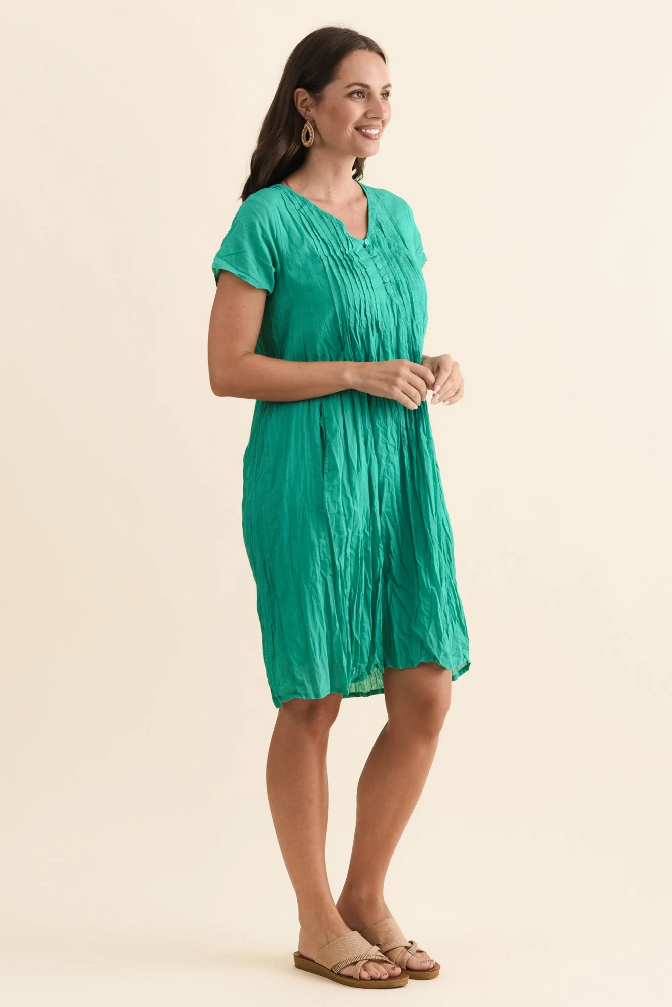 Sabina Green Crinkle Cotton Dress - Image 3