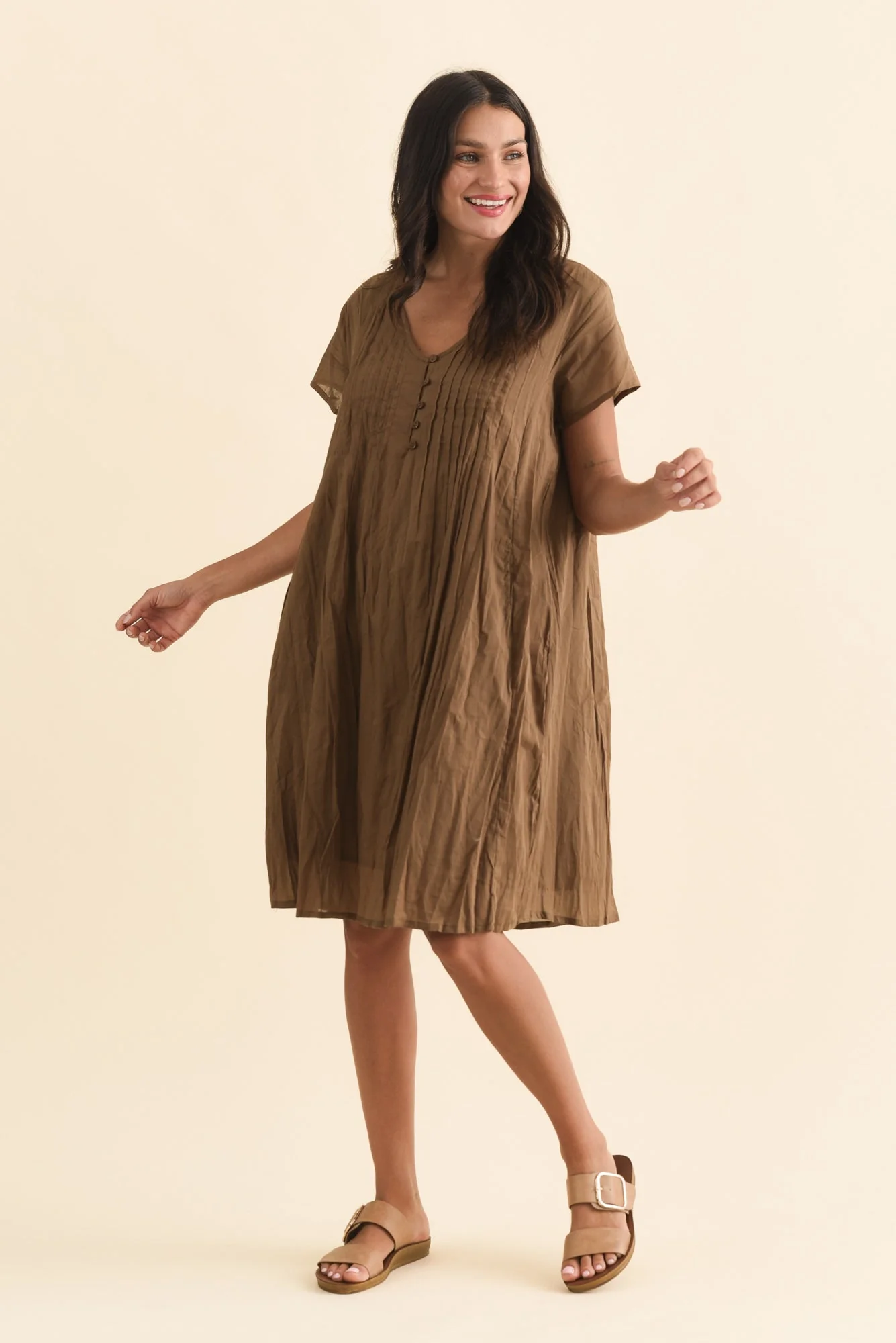 Sabina Mocha Crinkle Cotton Dress - Image 2
