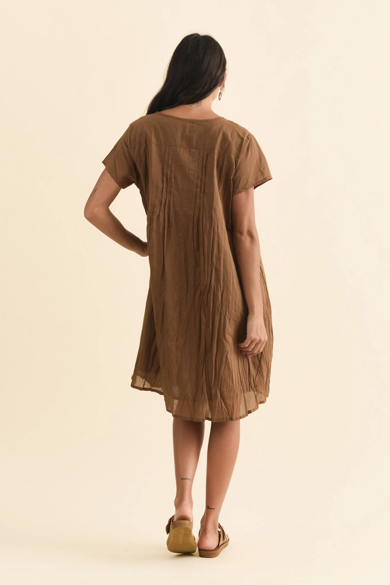 Sabina Mocha Crinkle Cotton Dress - Image 4