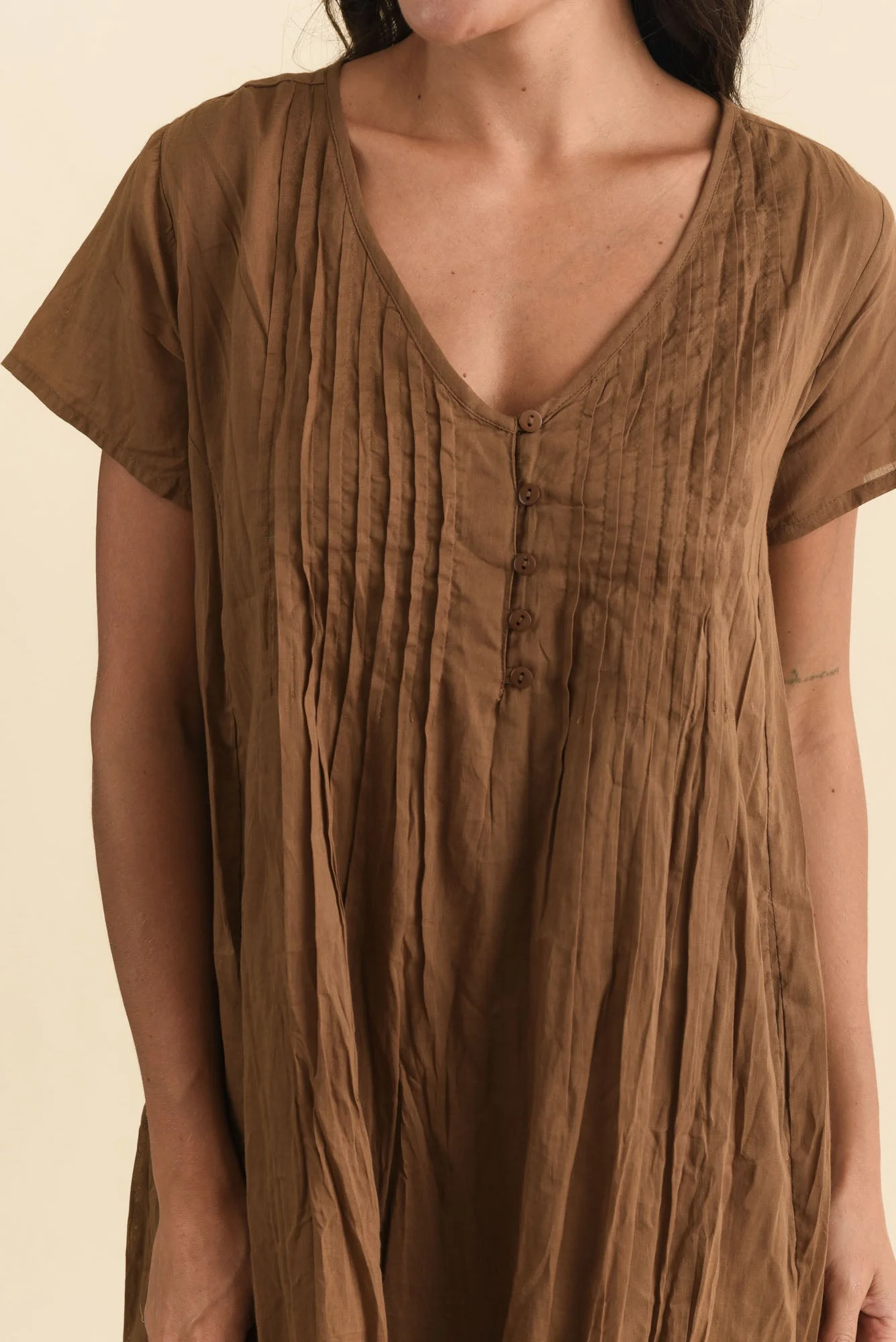 Sabina Mocha Crinkle Cotton Dress - Image 5