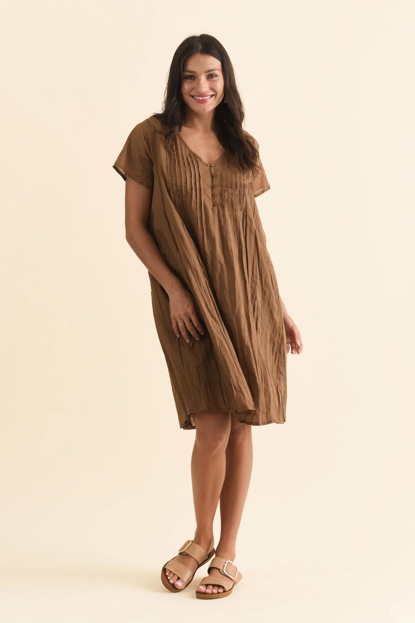 Sabina Mocha Crinkle Cotton Dress - Image 6