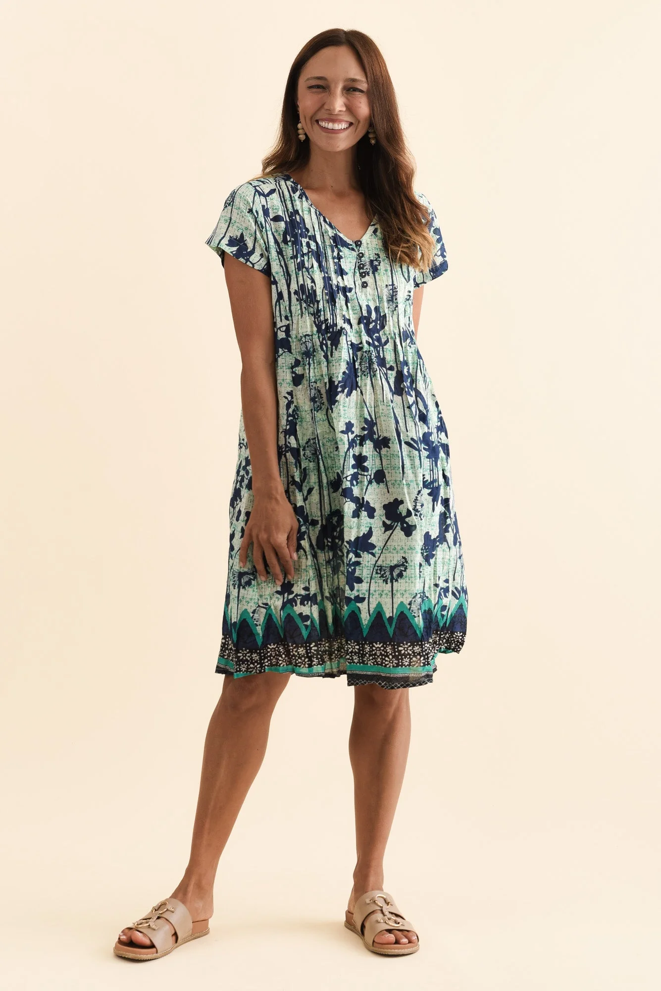 Sabina Navy Dandelion Crinkle Cotton Dress - Image 2