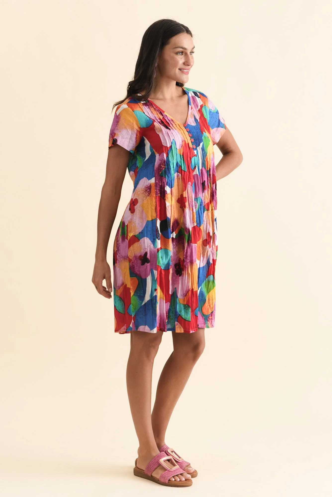 Sabina Pink Bloom Crinkle Cotton Dress - Image 3