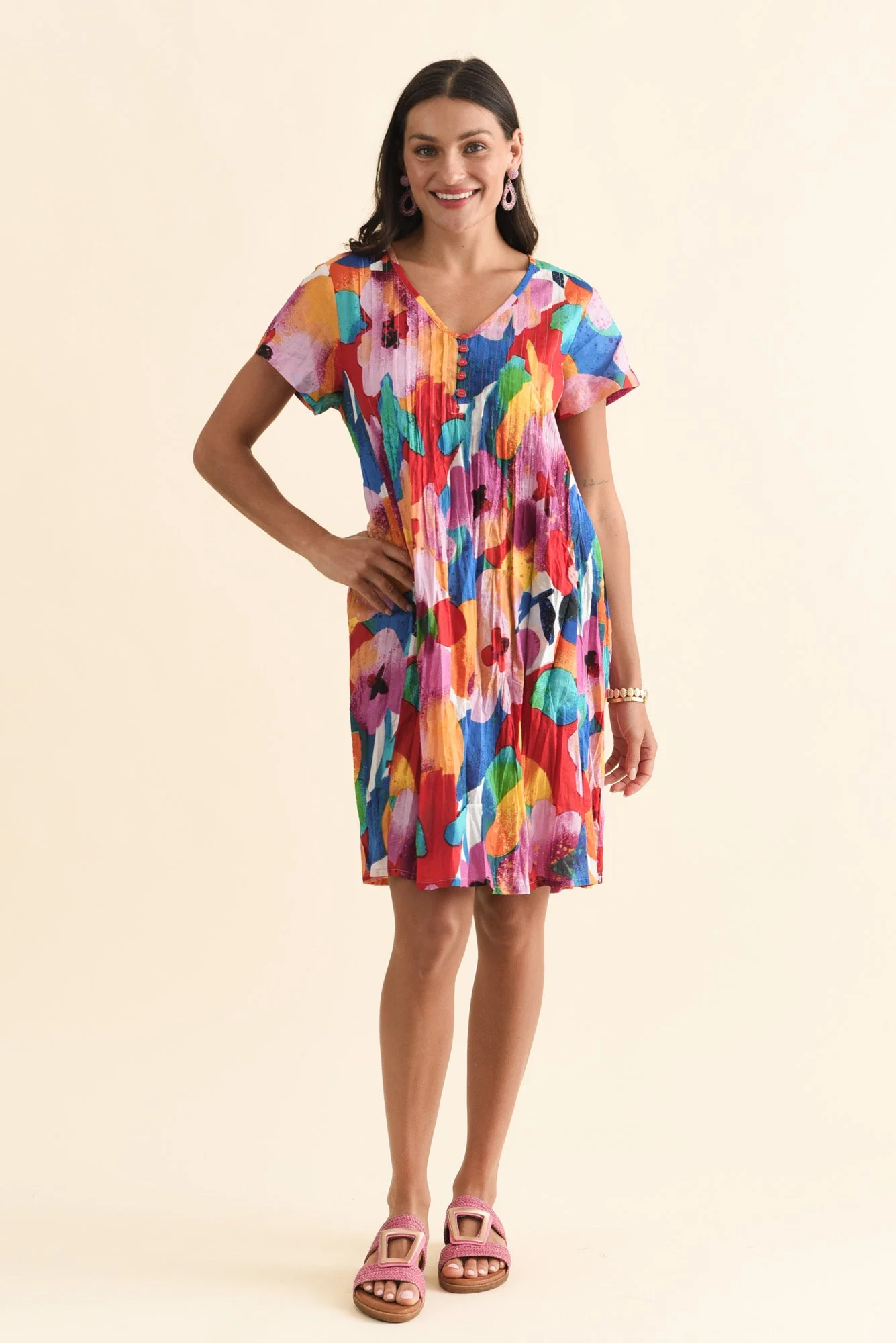 Sabina Pink Bloom Crinkle Cotton Dress - Image 6