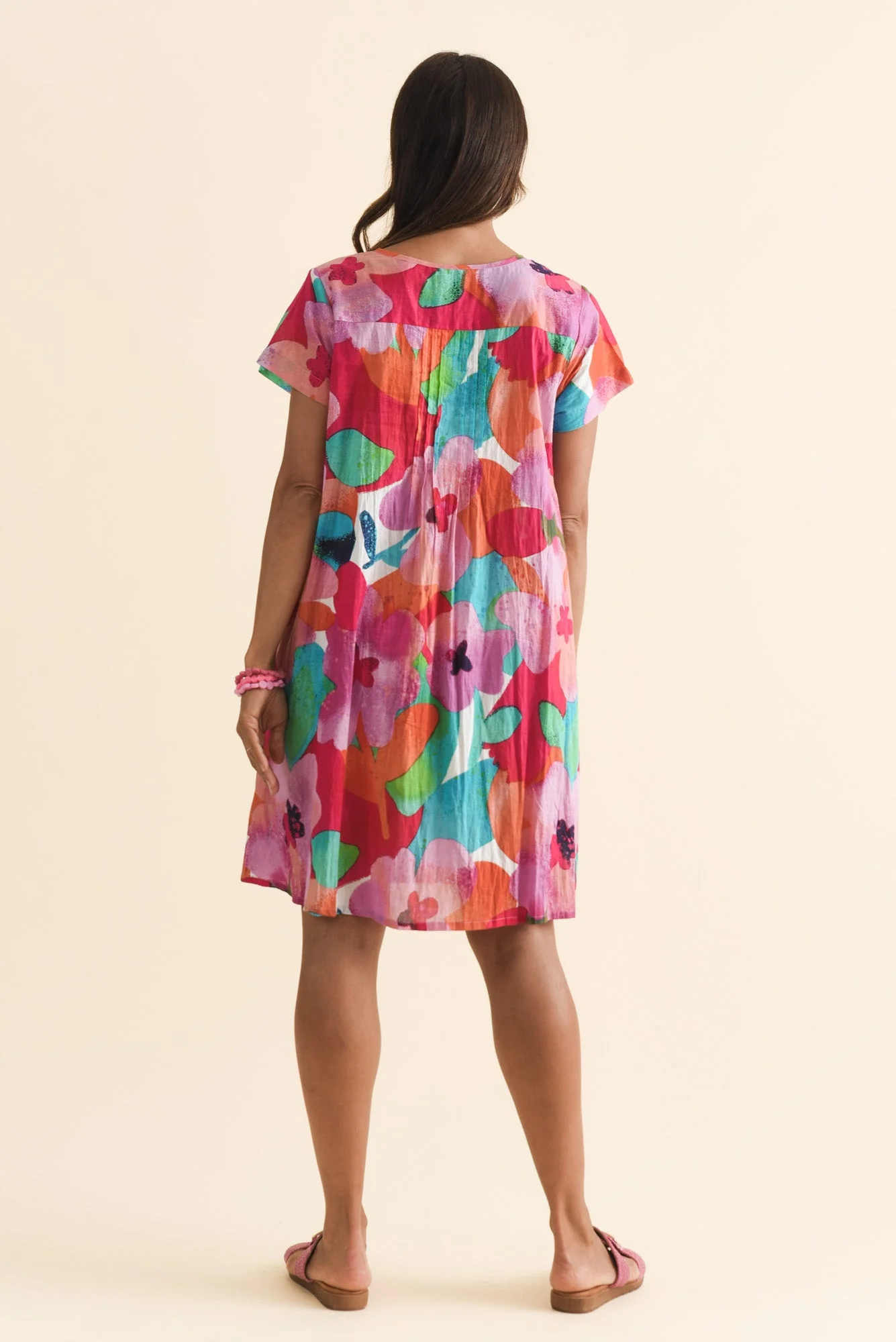 Sabina Pink Floral Crinkle Cotton Dress - Image 4