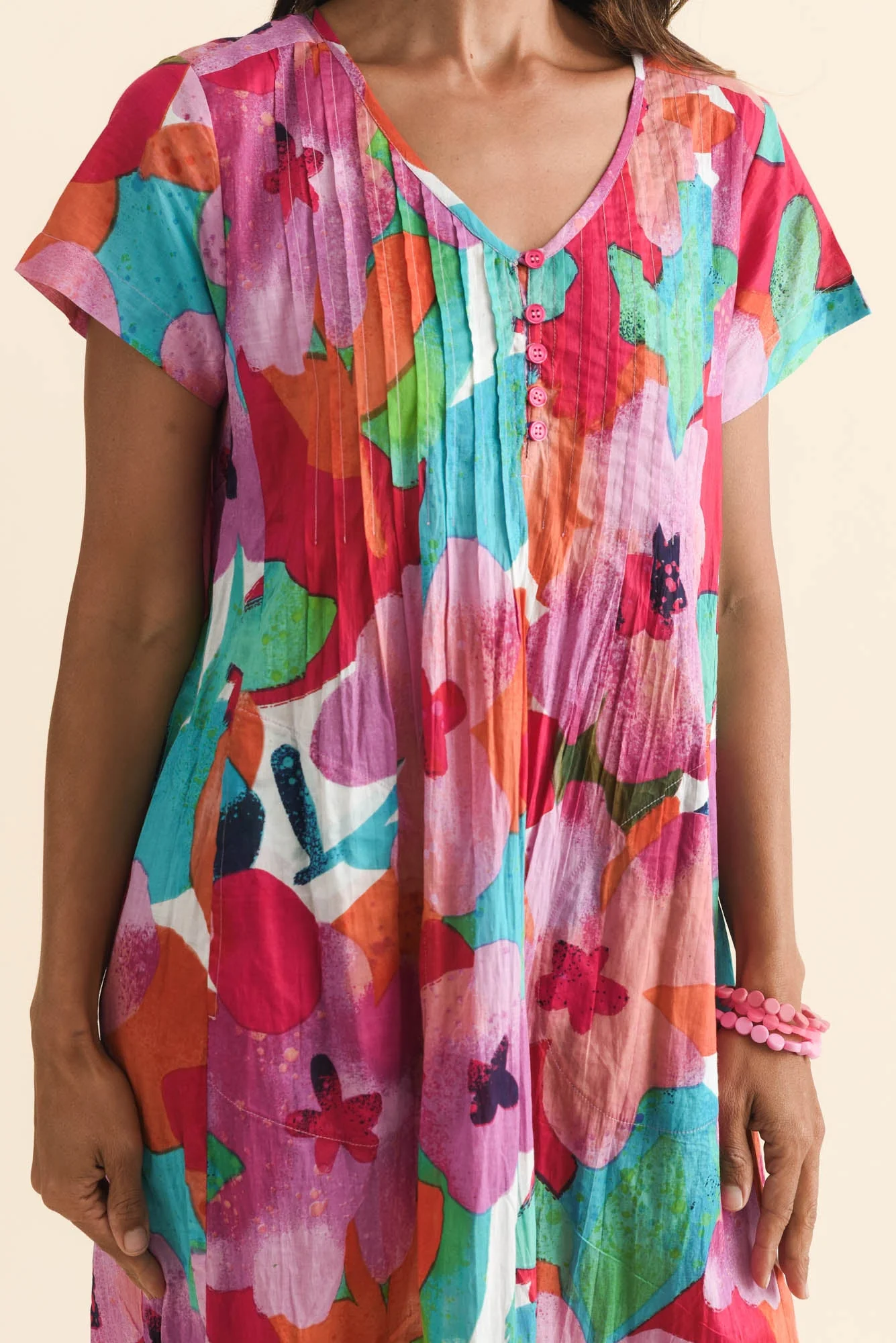 Sabina Pink Floral Crinkle Cotton Dress - Image 5