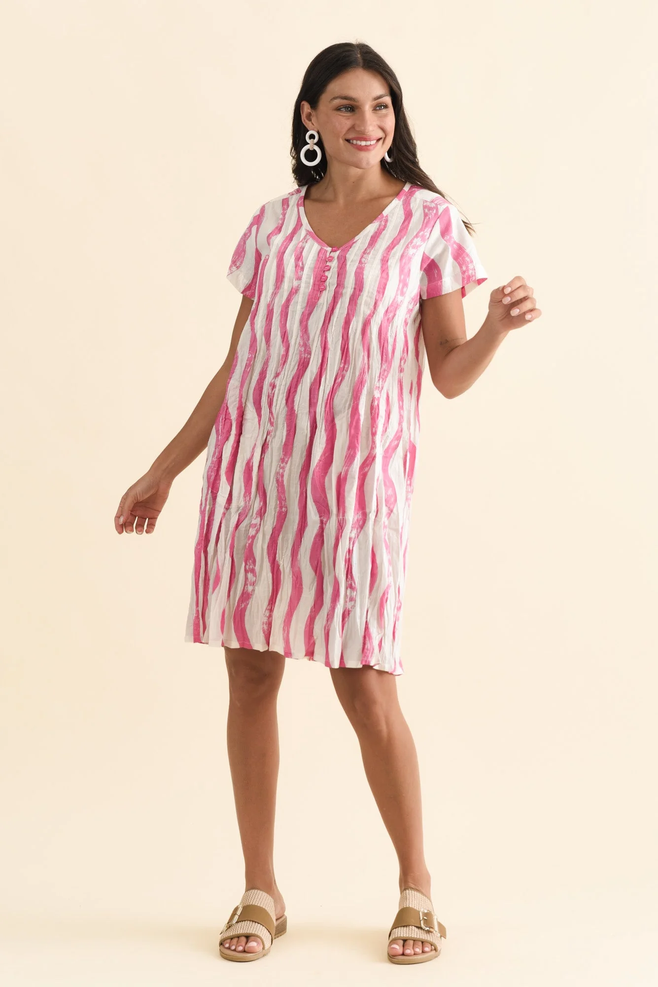 Sabina Pink Stripe Crinkle Cotton Dress - Image 2