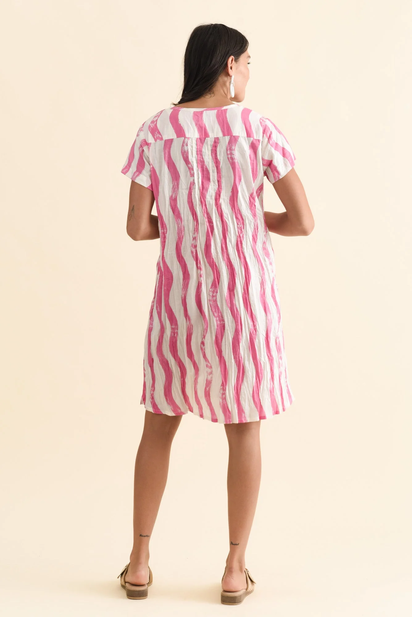 Sabina Pink Stripe Crinkle Cotton Dress - Image 4