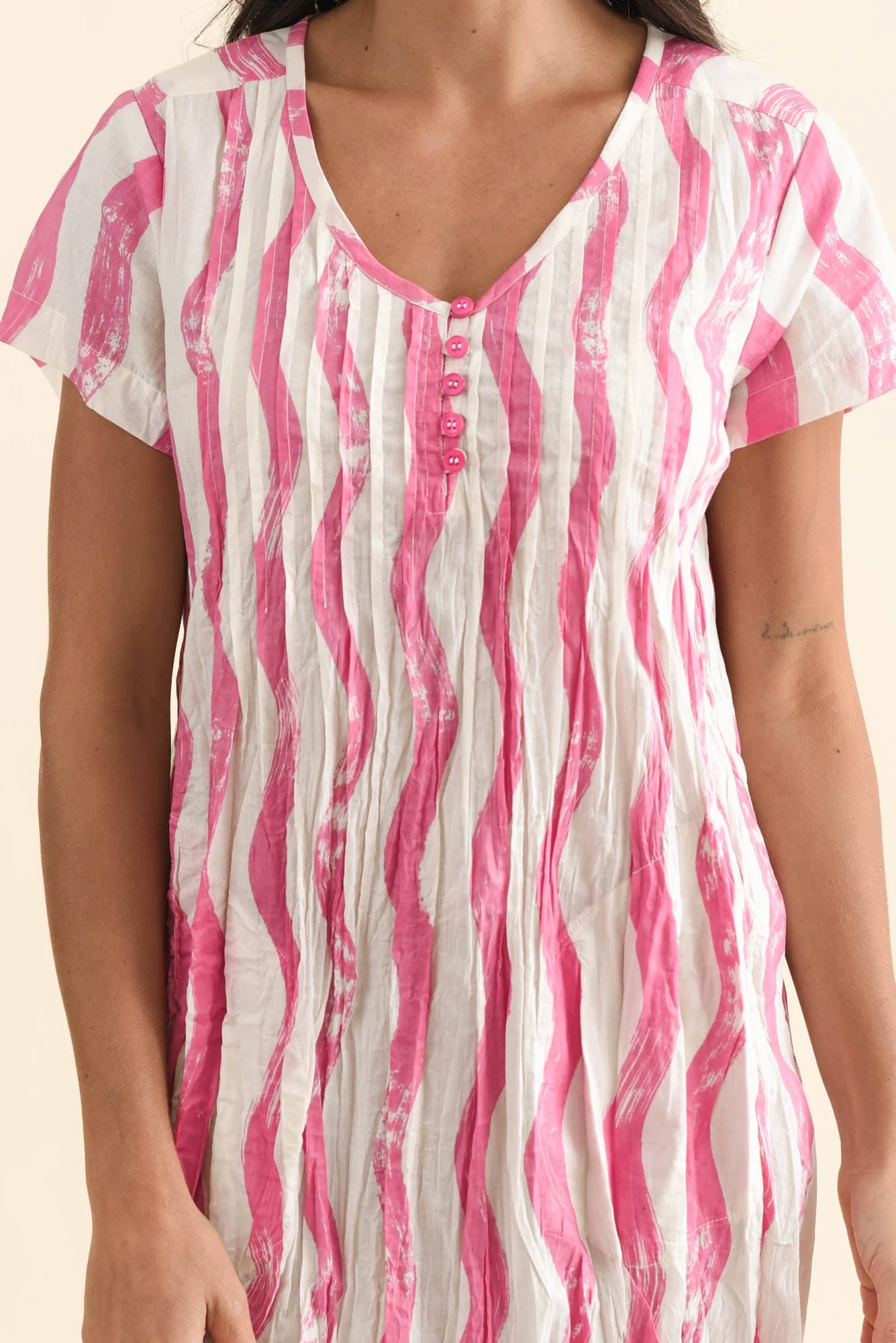 Sabina Pink Stripe Crinkle Cotton Dress - Image 5