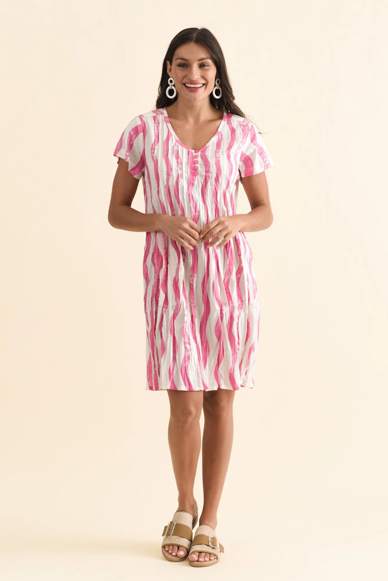 Sabina Pink Stripe Crinkle Cotton Dress - Image 6