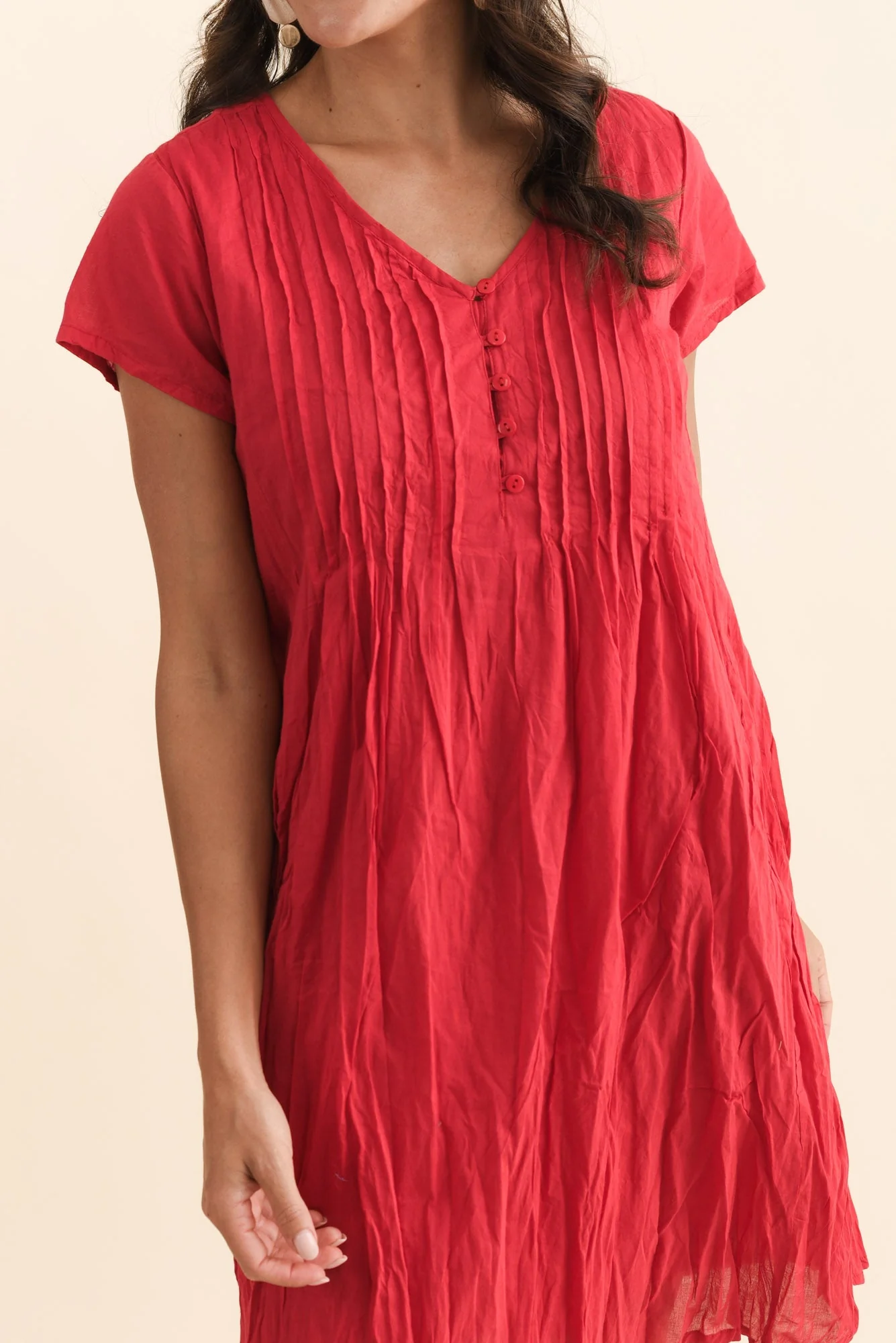 Sabina Red Crinkle Cotton Dress - Image 5