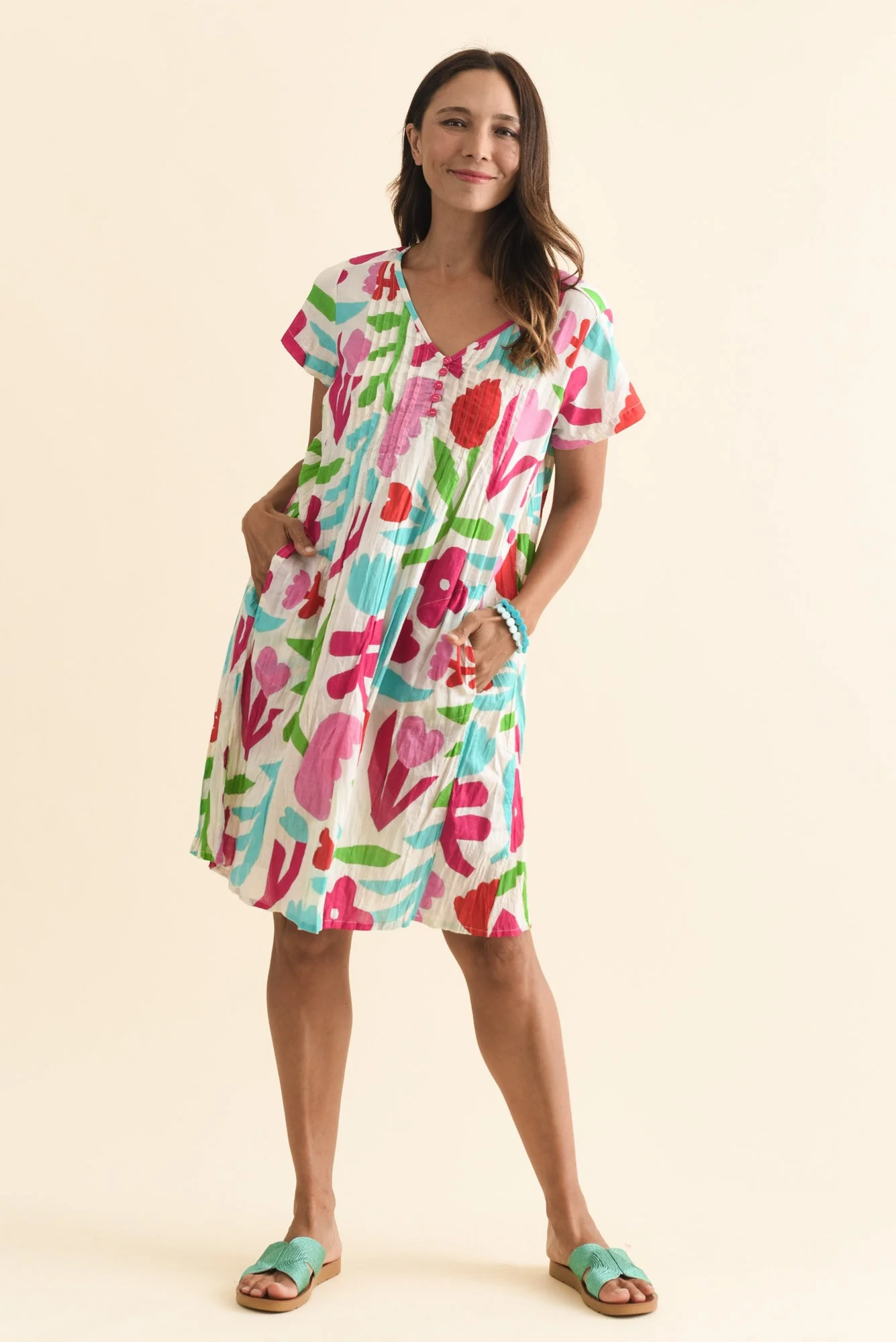 Sabina White Flower Crinkle Cotton Dress - Image 2