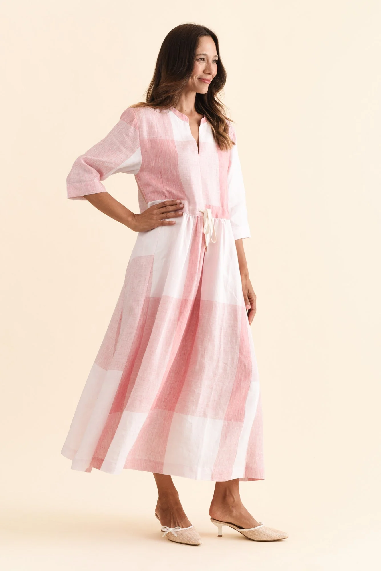 Safria Pink Check Linen Dress - Image 3