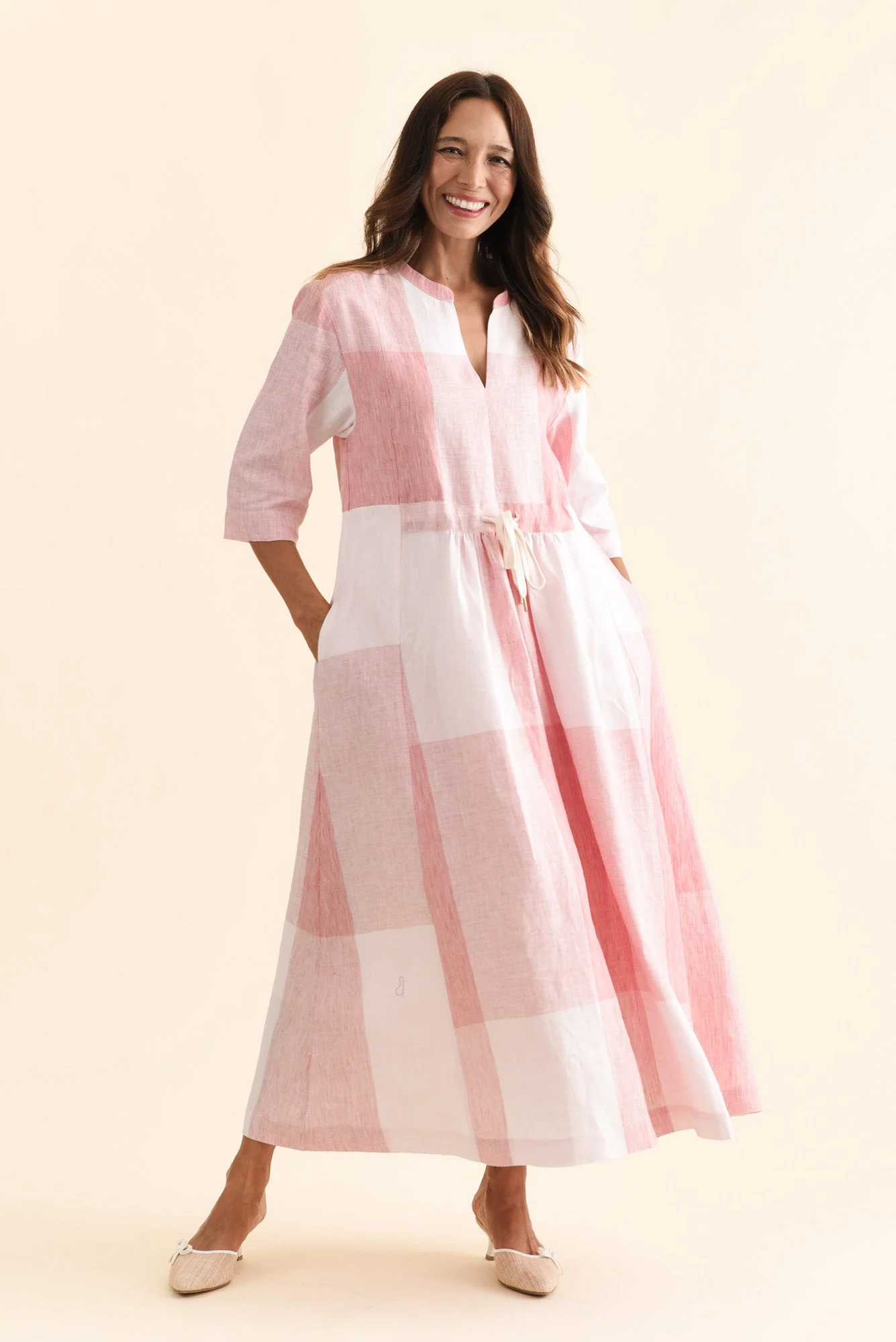 Safria Pink Check Linen Dress - Image 6