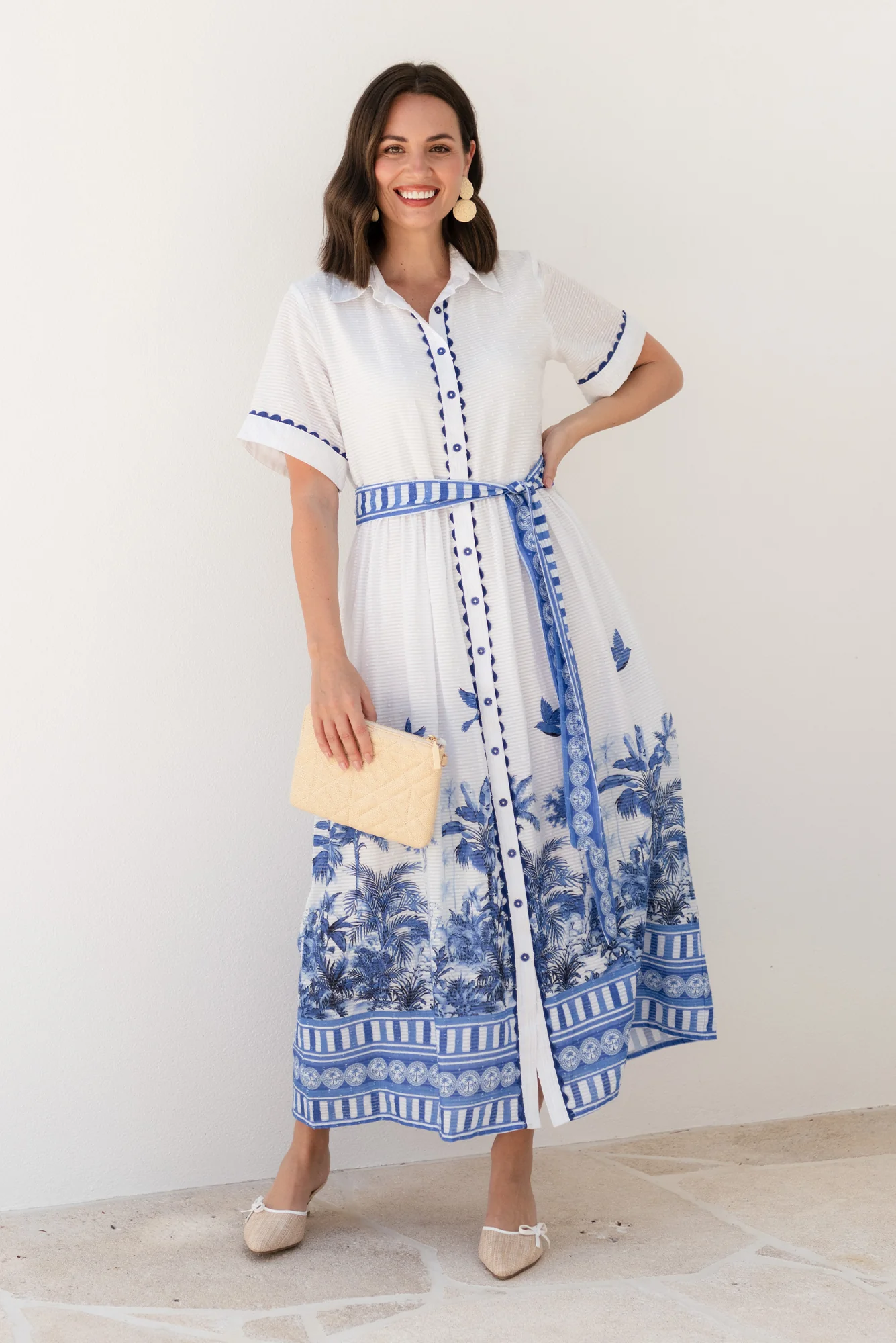 Sagara Blue Tropical Cotton Tie Dress - Image 2