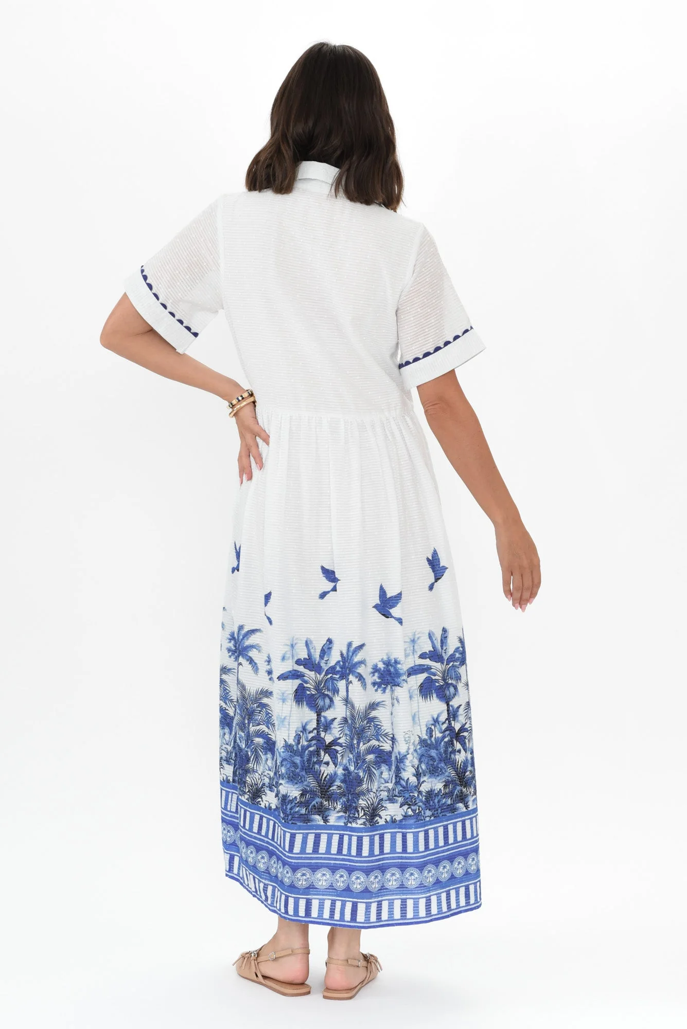 Sagara Blue Tropical Cotton Tie Dress - Image 4
