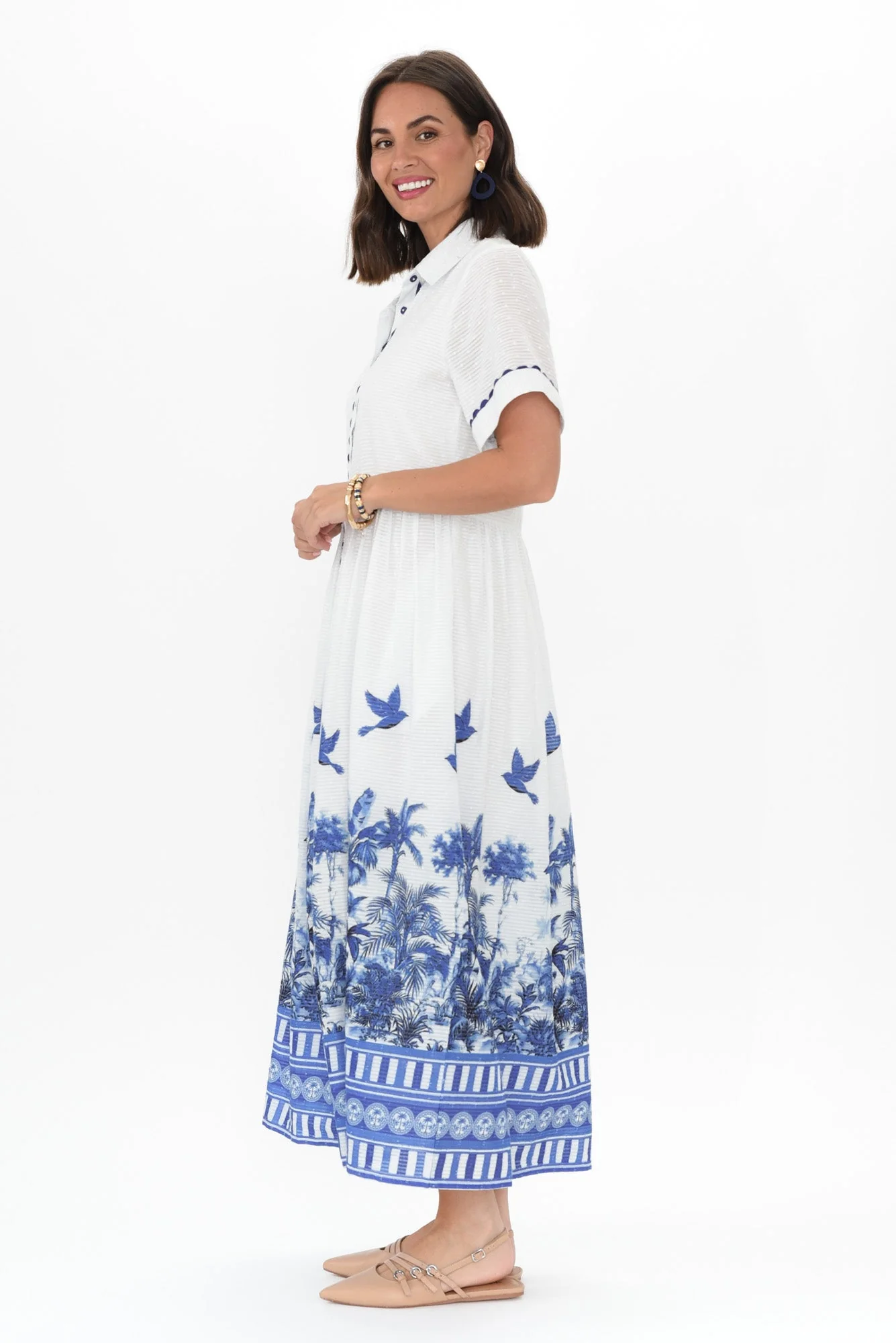 Sagara Blue Tropical Cotton Tie Dress - Image 5