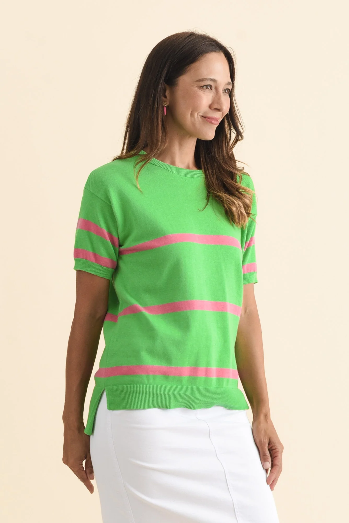 Sage Green Stripe Cotton Knit Top - Image 4
