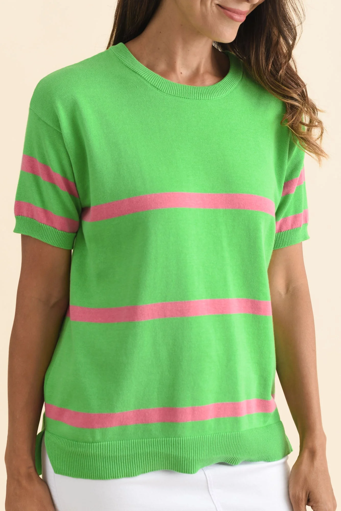 Sage Green Stripe Cotton Knit Top - Image 6