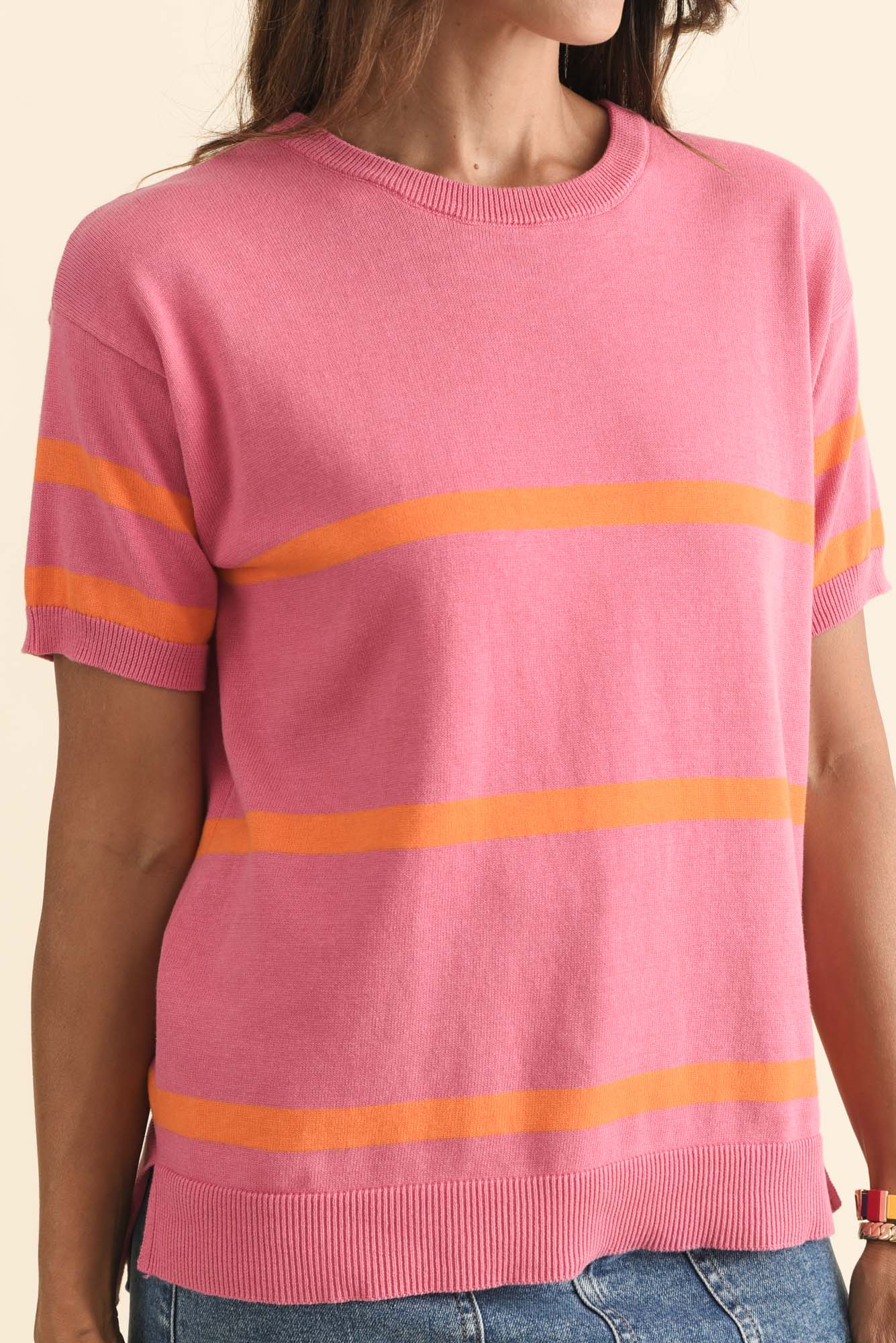 Sage Pink Stripe Cotton Knit Top - Image 5