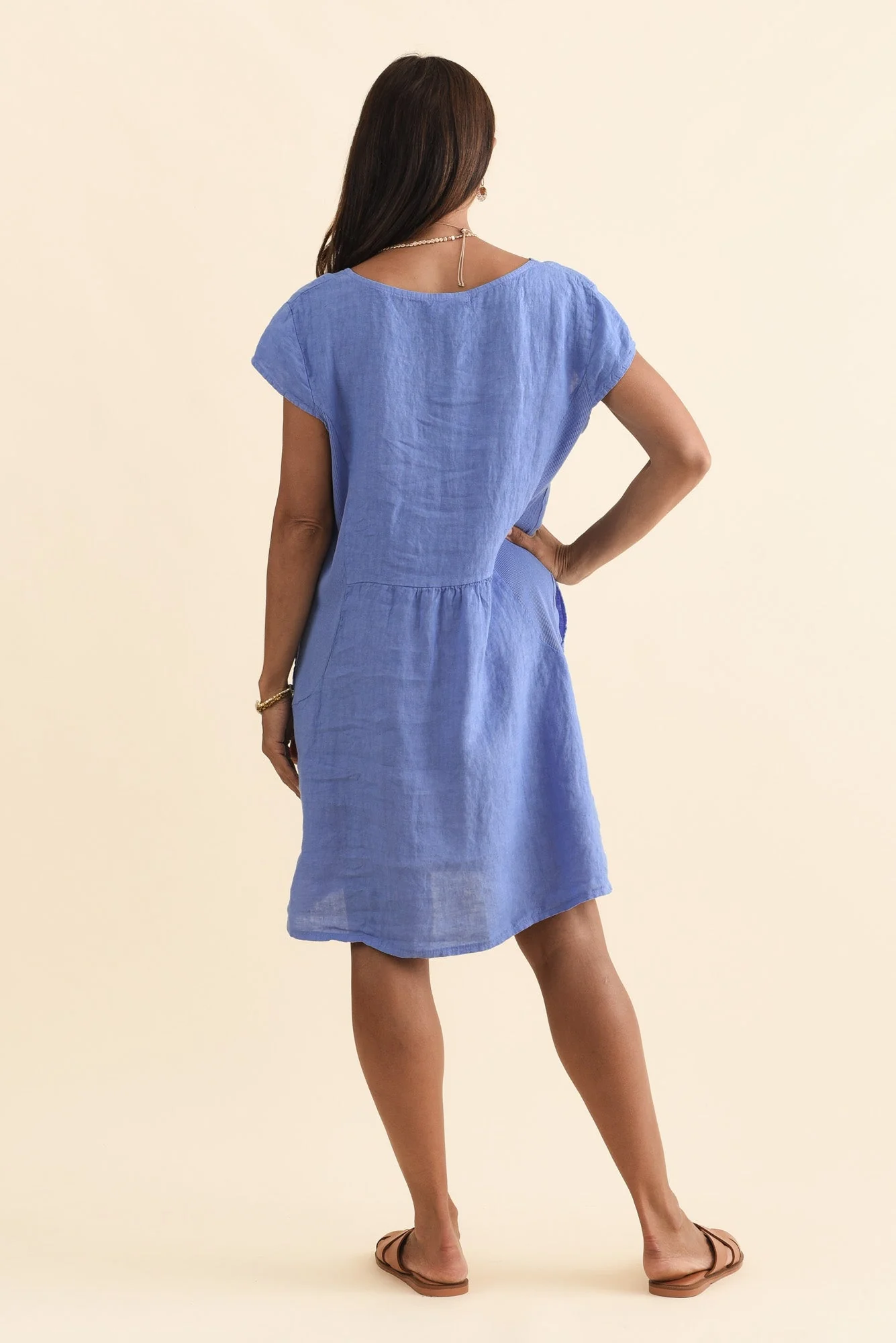 Sahara Blue Linen Pocket Dress - Image 4