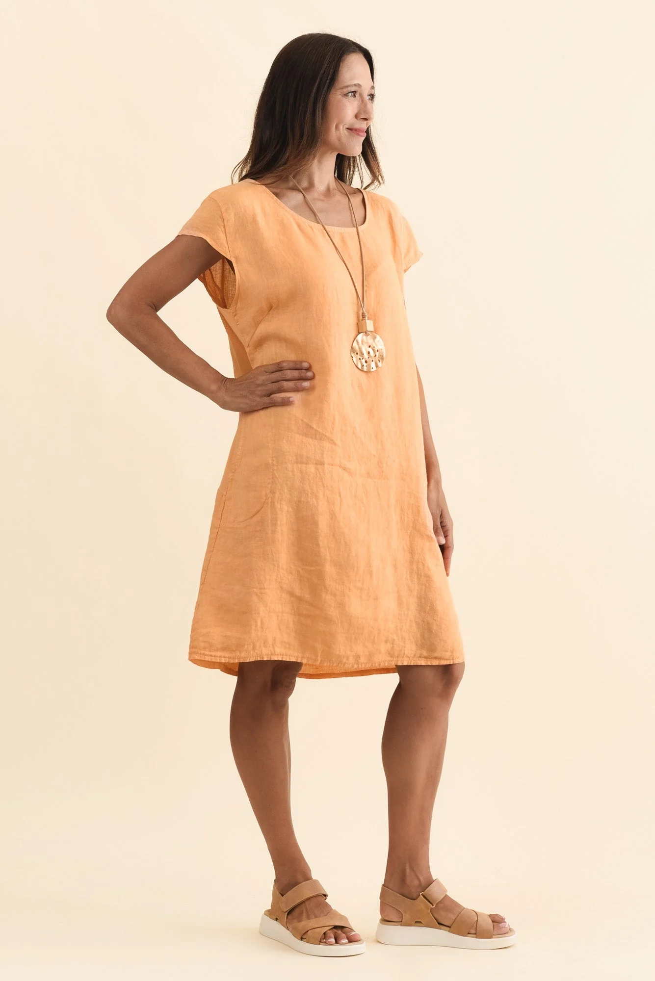 Sahara Peach Linen Pocket Dress - Image 3