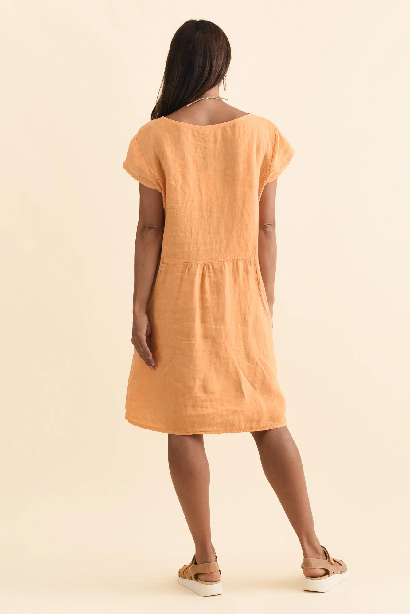 Sahara Peach Linen Pocket Dress - Image 4