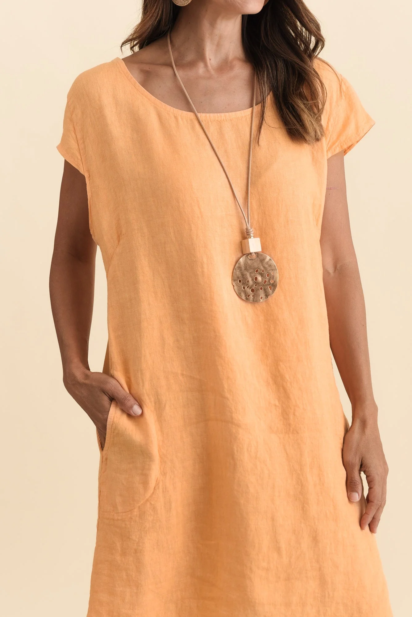 Sahara Peach Linen Pocket Dress - Image 5