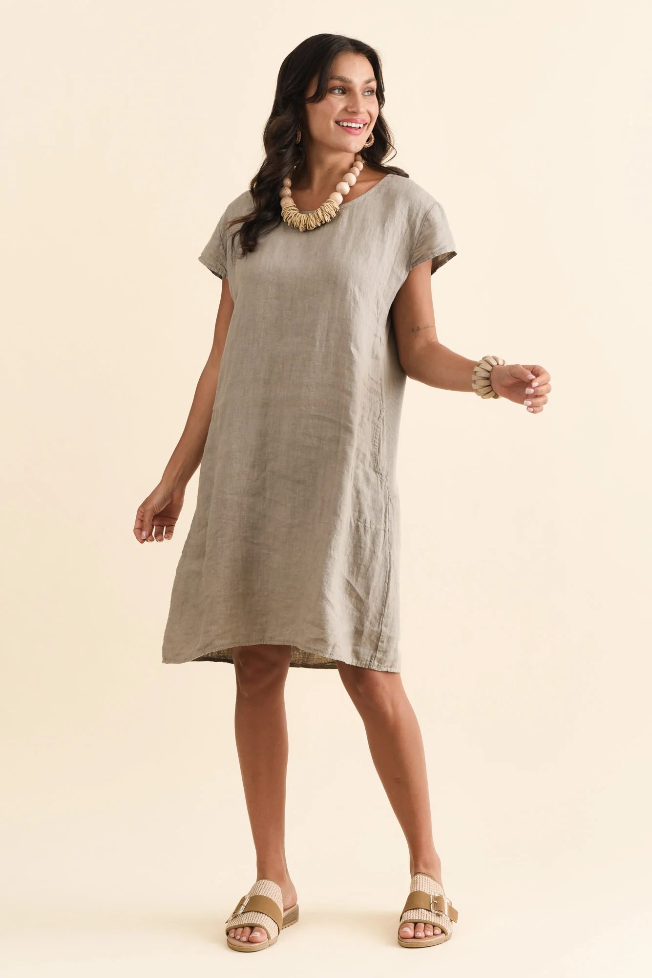 Sahara Taupe Linen Pocket Dress - Image 2