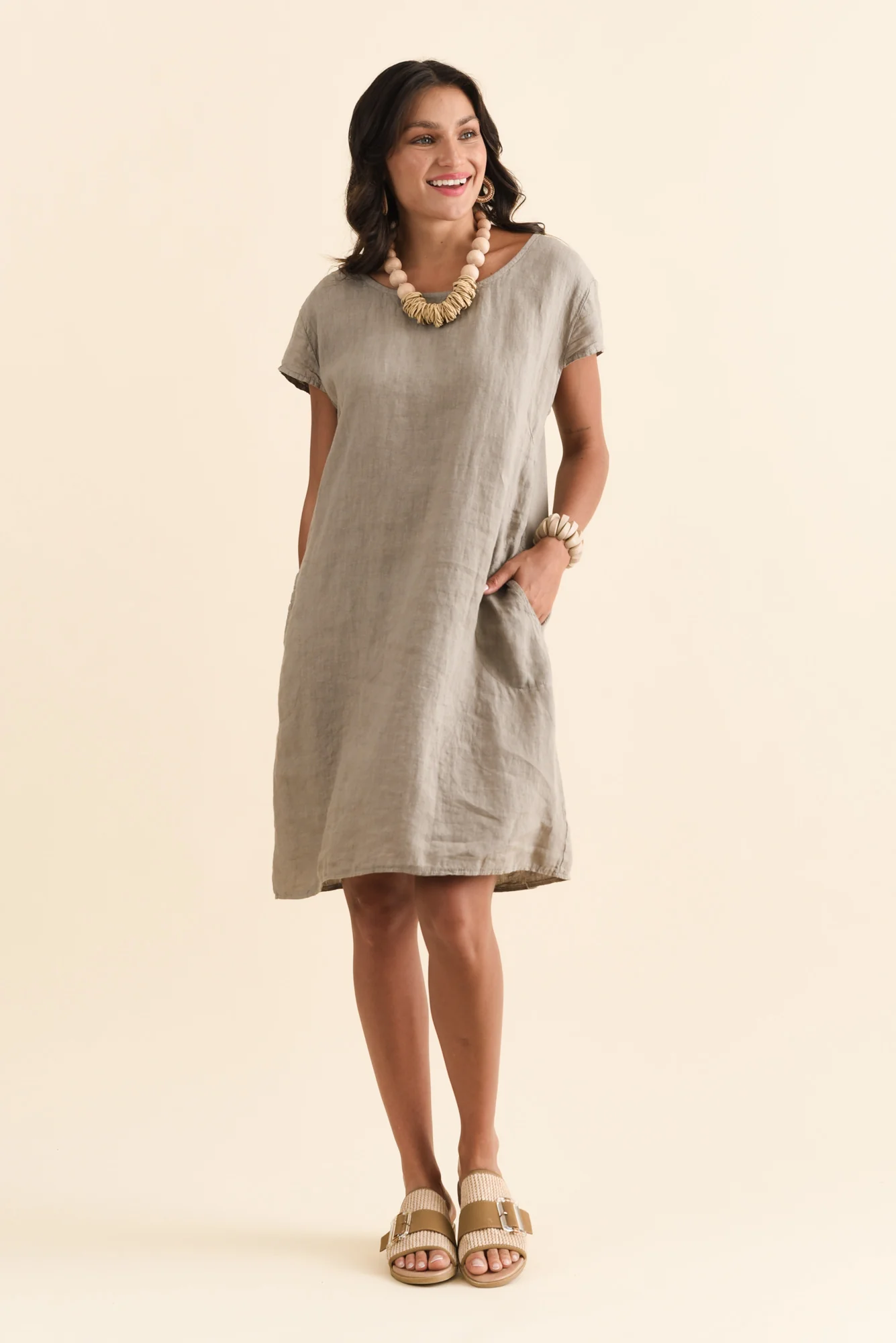 Sahara Taupe Linen Pocket Dress - Image 6