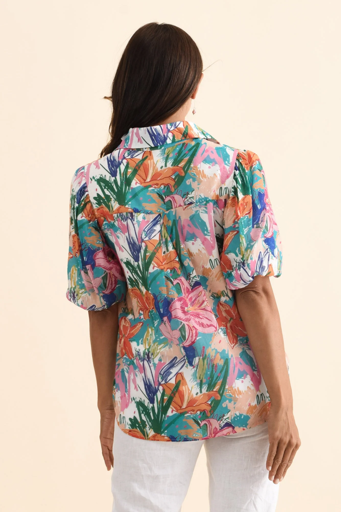 Salma Blue Lily Puff Sleeve Shirt - Image 4