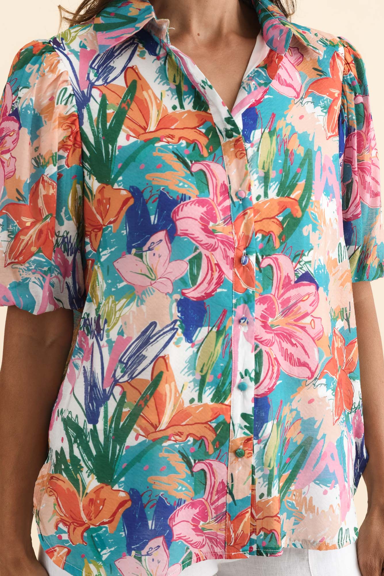Salma Blue Lily Puff Sleeve Shirt - Image 5