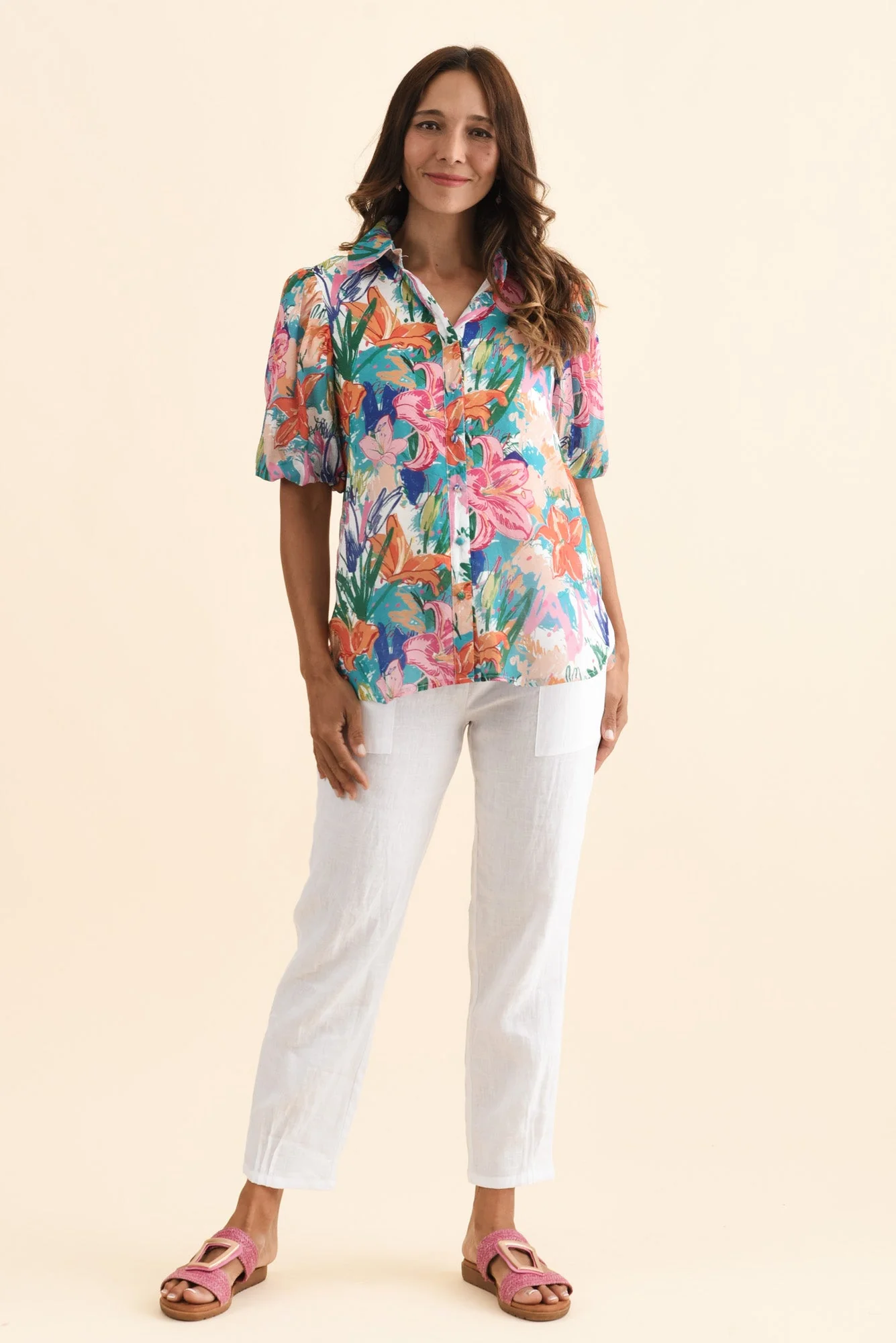 Salma Blue Lily Puff Sleeve Shirt - Image 6