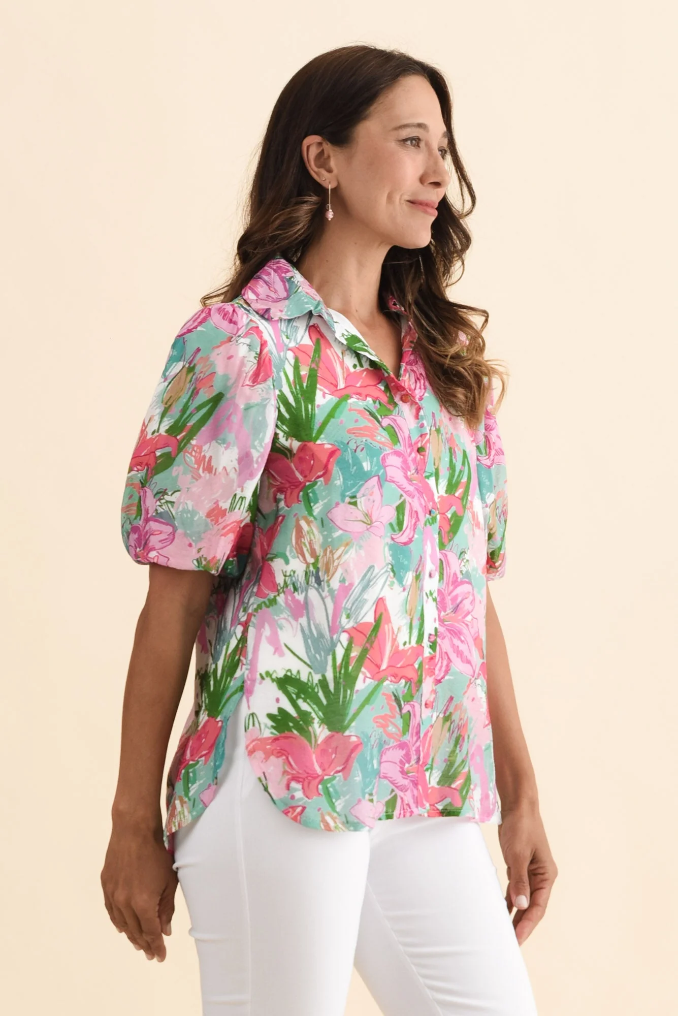 Salma Pink Lily Puff Sleeve Shirt - Image 3