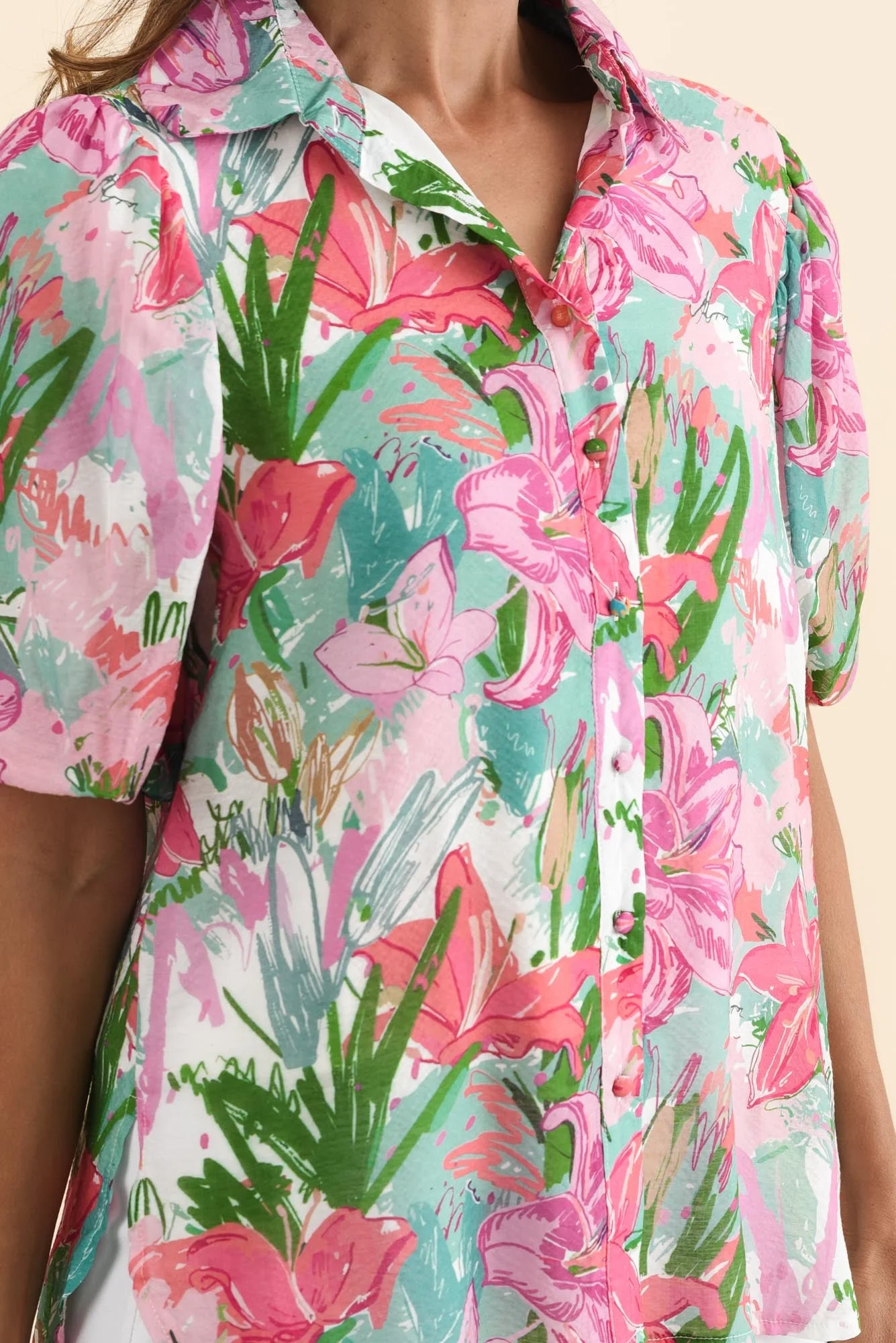 Salma Pink Lily Puff Sleeve Shirt - Image 5