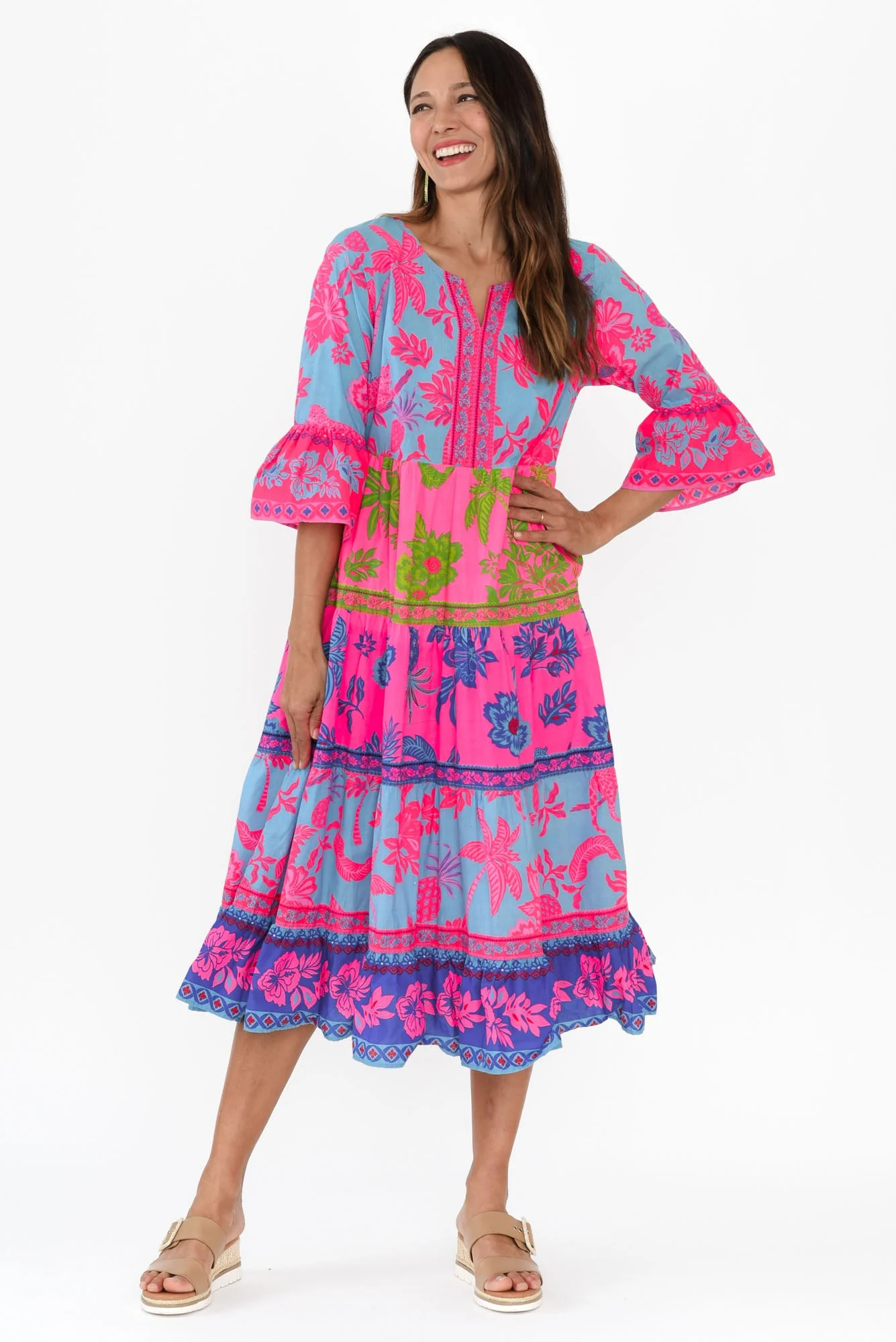 Samara Pink Pineapple Cotton Tier Dress - Image 2