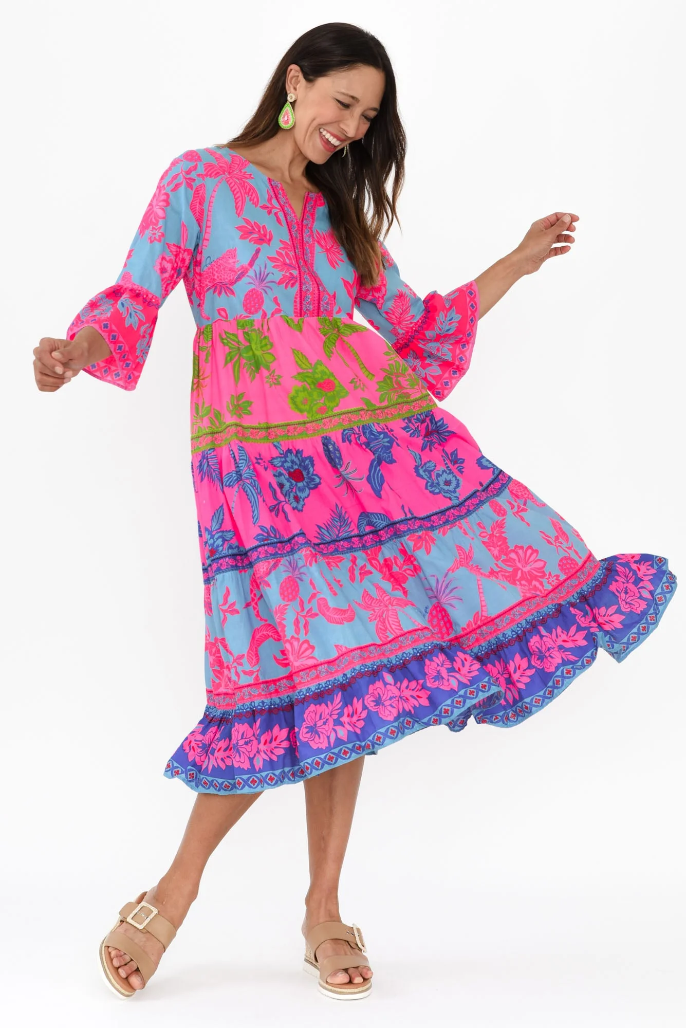 Samara Pink Pineapple Cotton Tier Dress - Image 6
