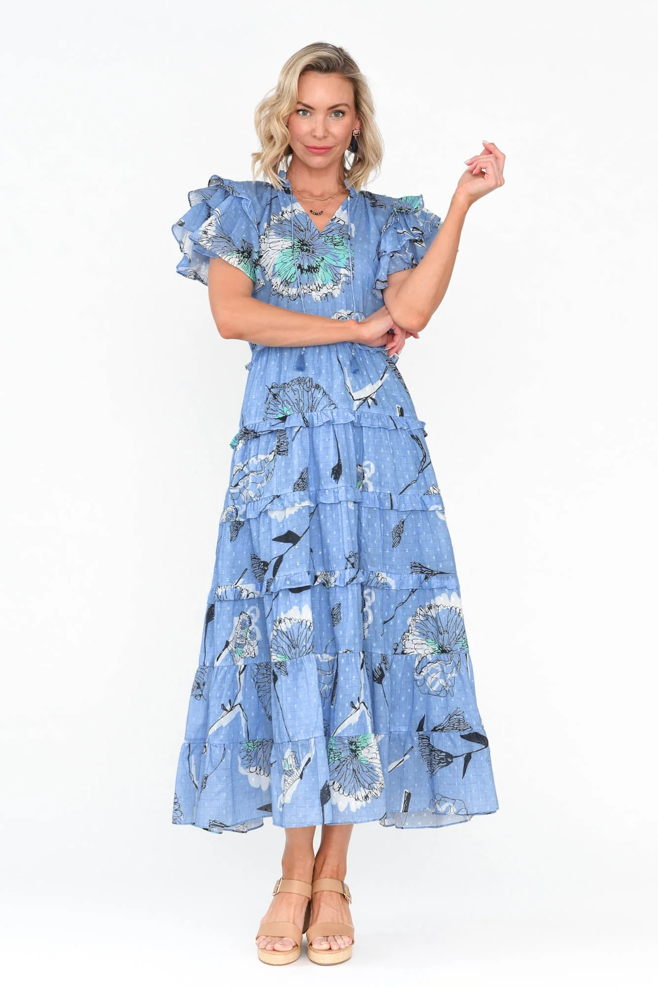 Sana Blue Dandelion Cotton Frill Dress - Image 2