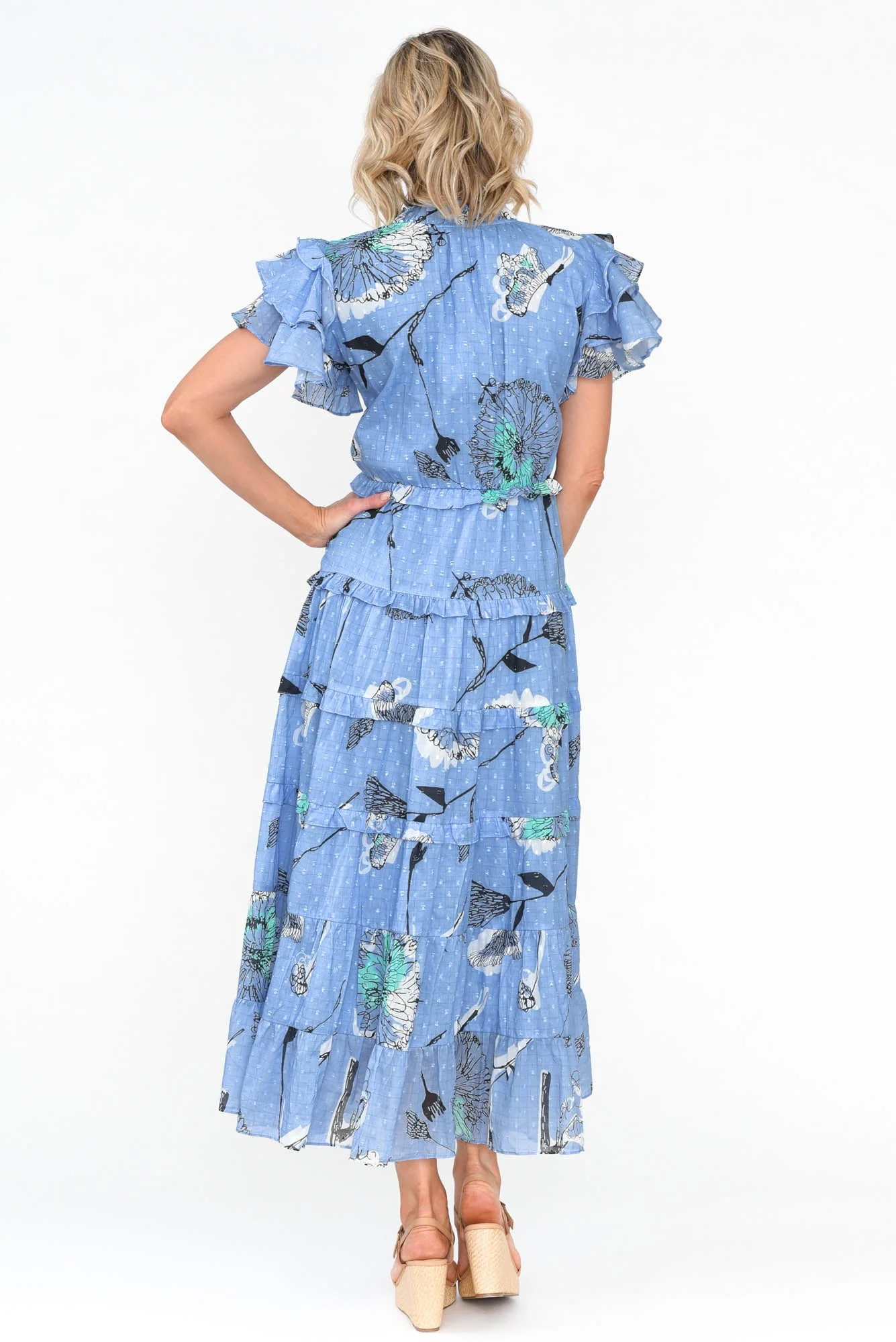 Sana Blue Dandelion Cotton Frill Dress - Image 4