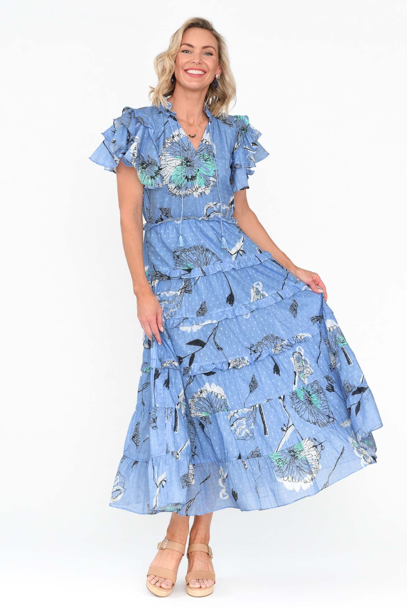 Sana Blue Dandelion Cotton Frill Dress - Image 6