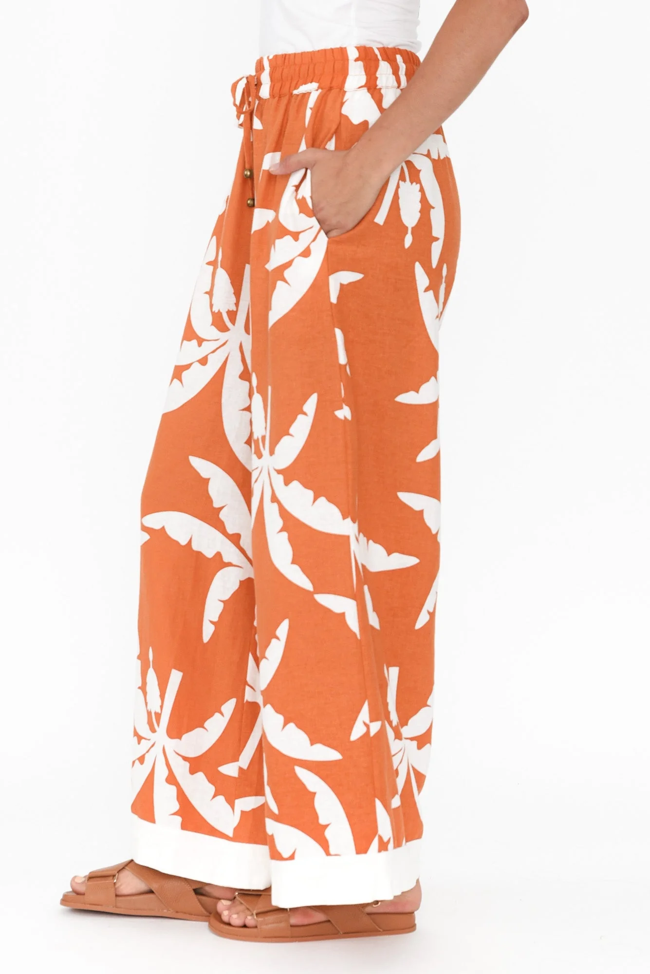 Sandrine Orange Tropical Linen Pants - Image 4