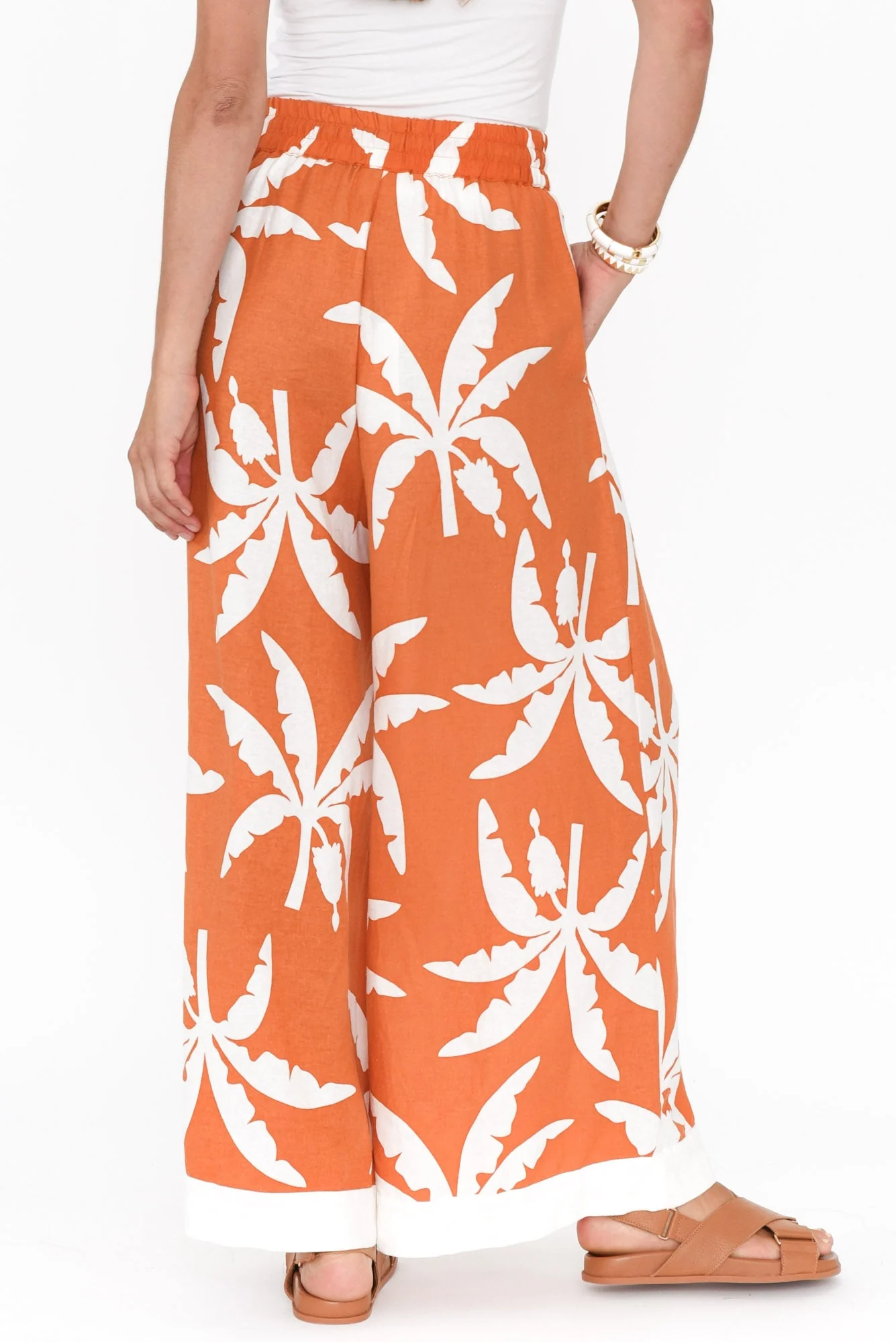 Sandrine Orange Tropical Linen Pants - Image 5