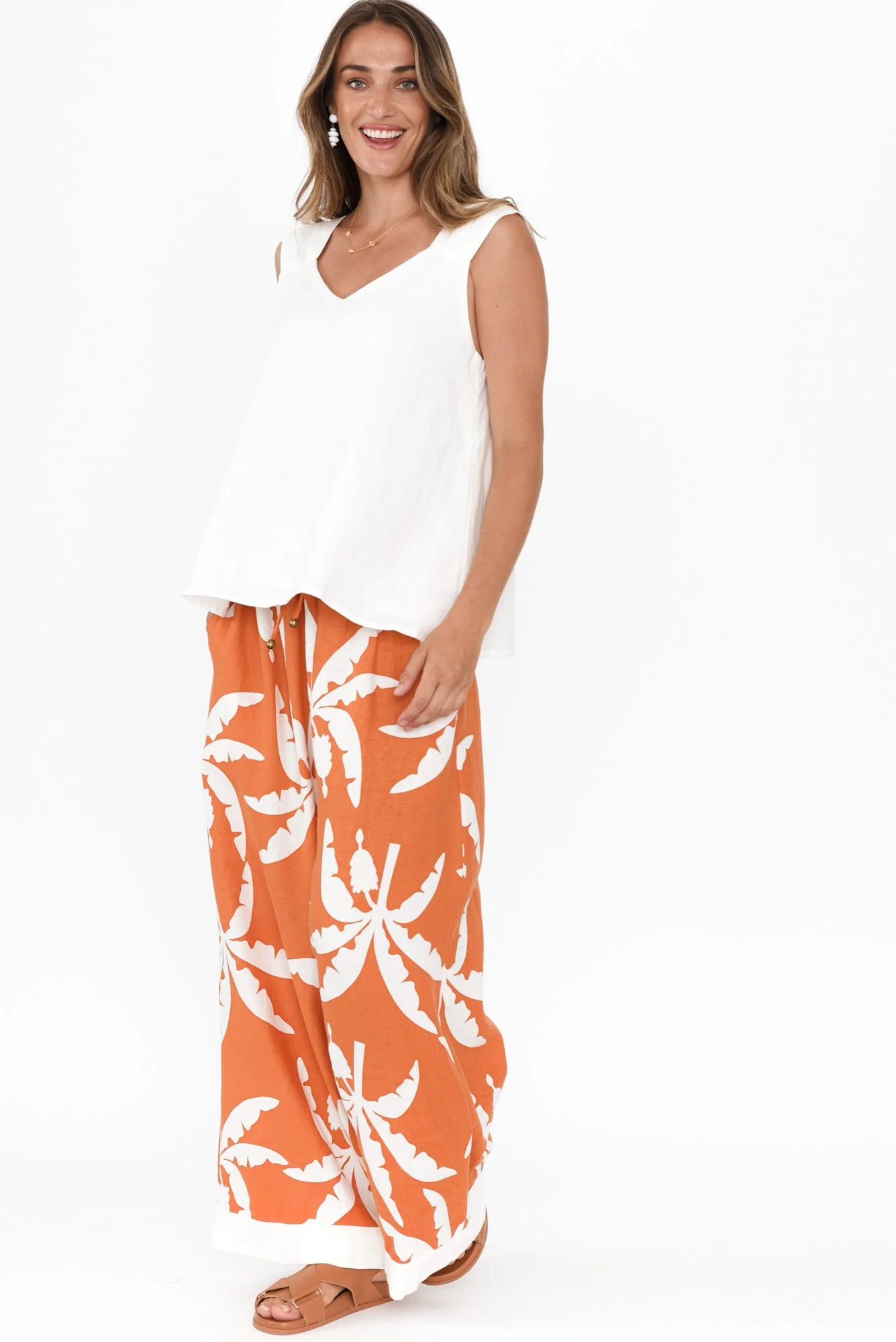 Sandrine Orange Tropical Linen Pants - Image 7