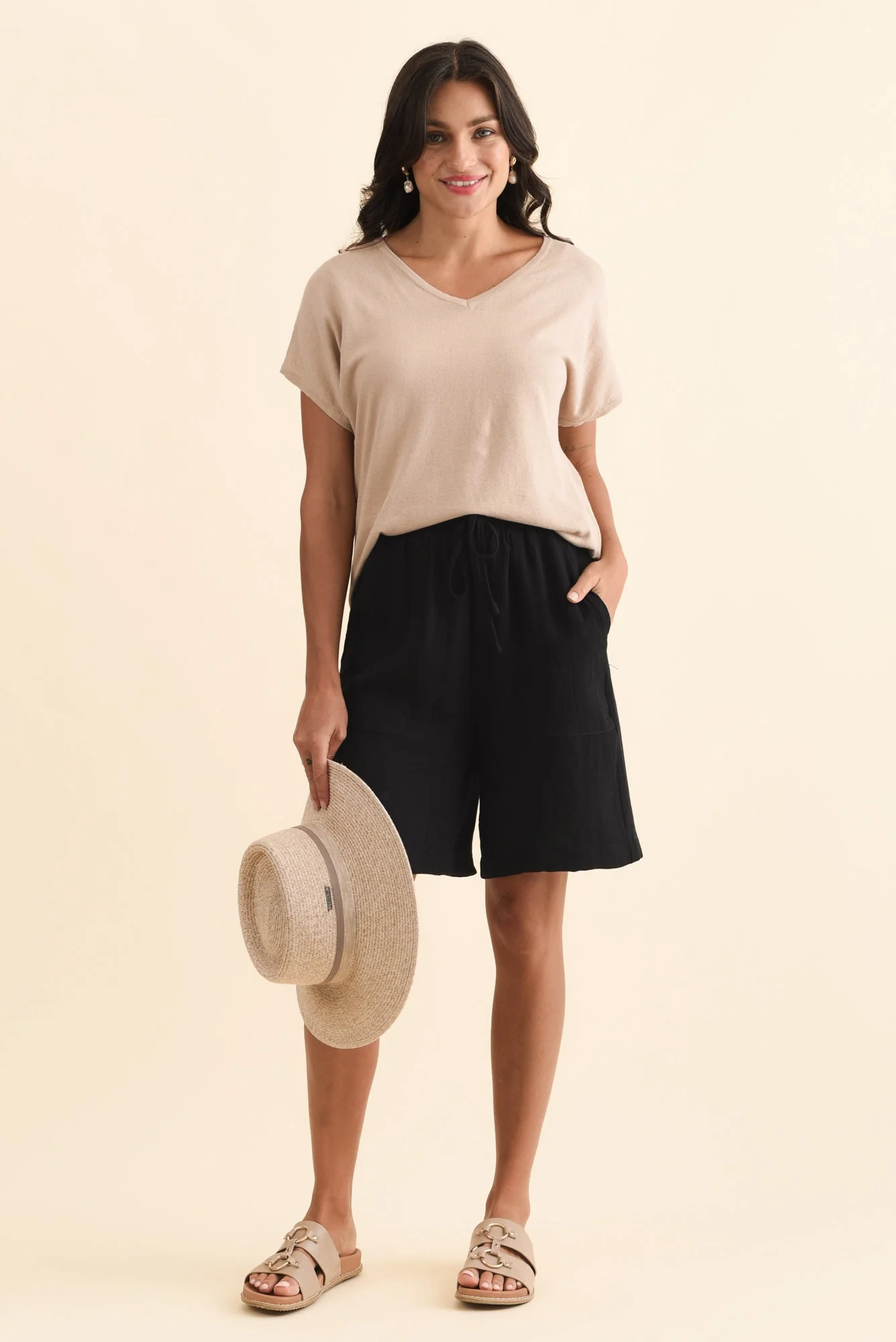 Santi Black Drawstring Shorts - Image 2