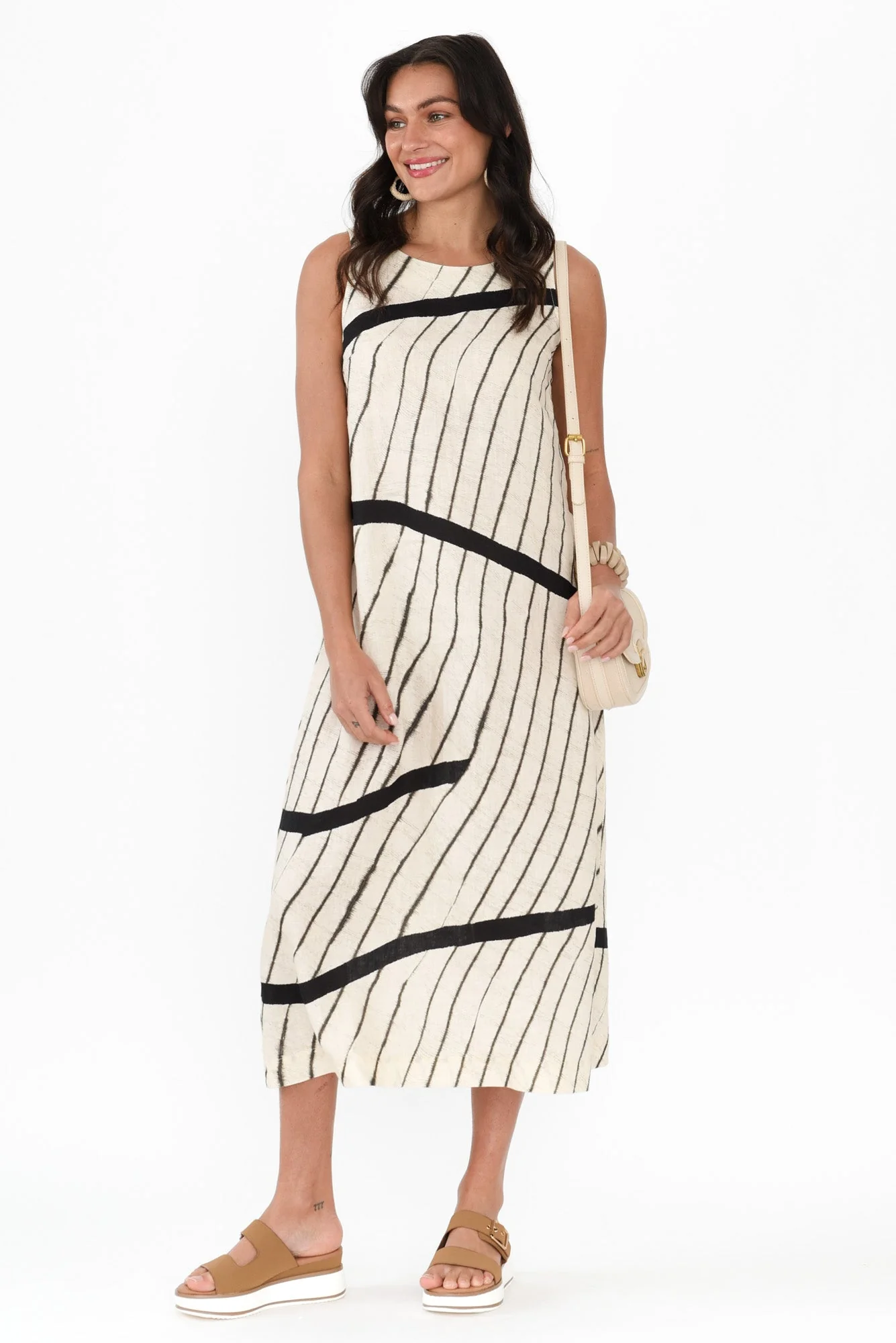 Sasha Black Stripe Linen Dress - Image 2