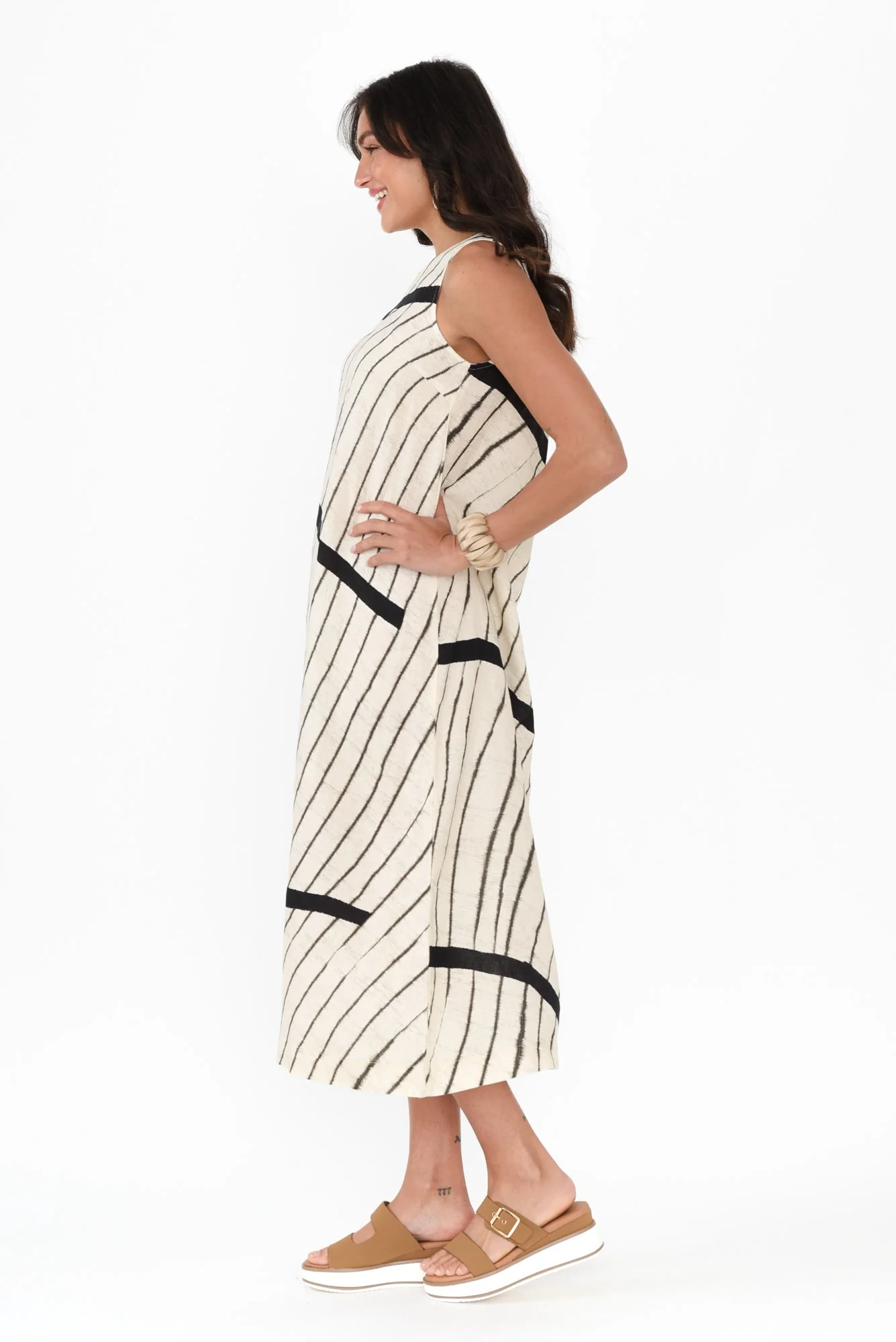 Sasha Black Stripe Linen Dress - Image 3